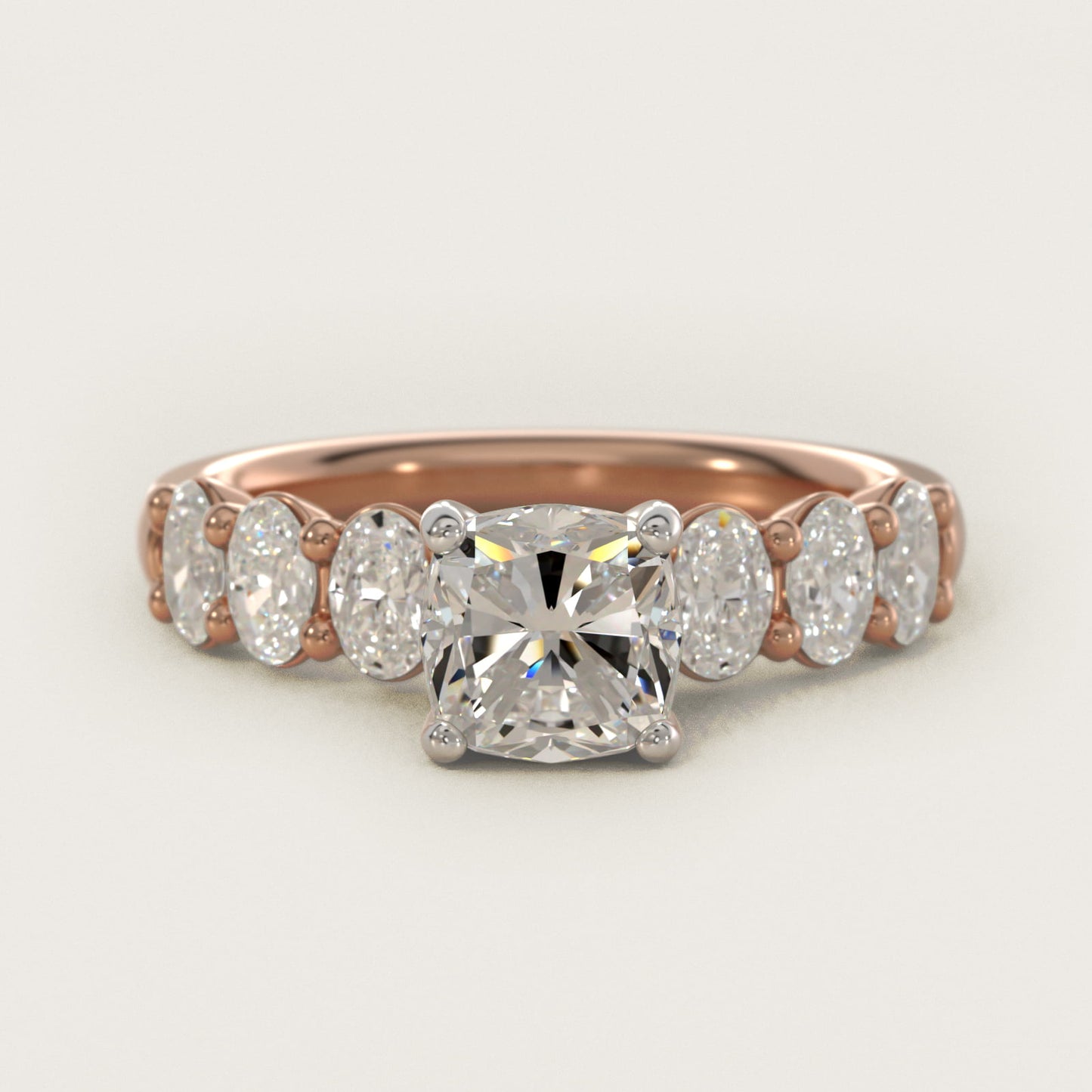 Seven Stone Oval Diamond Engagement Ring in 14k Rose Gold (1 ct.tw.) - Cushion Center
