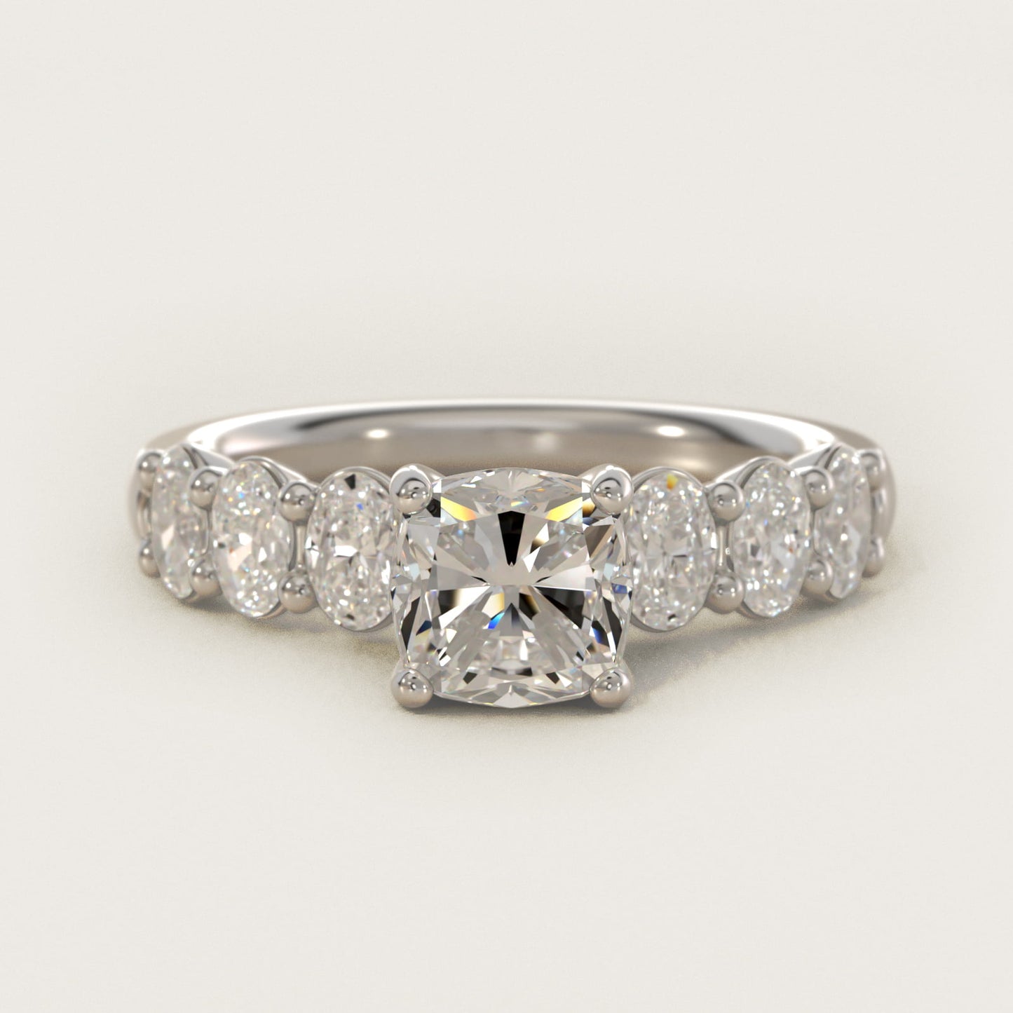 Seven Stone Oval Diamond Engagement Ring in 14k White Gold (1 ct.tw.) - Cushion Center