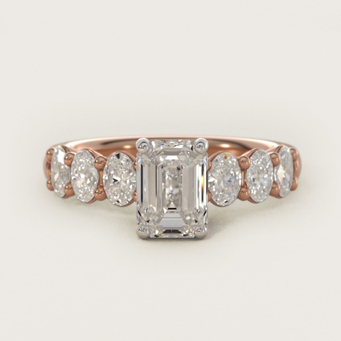 Seven Stone Oval Diamond Engagement Ring in 18k Rose Gold (1 ct.tw.) - Emerald Center