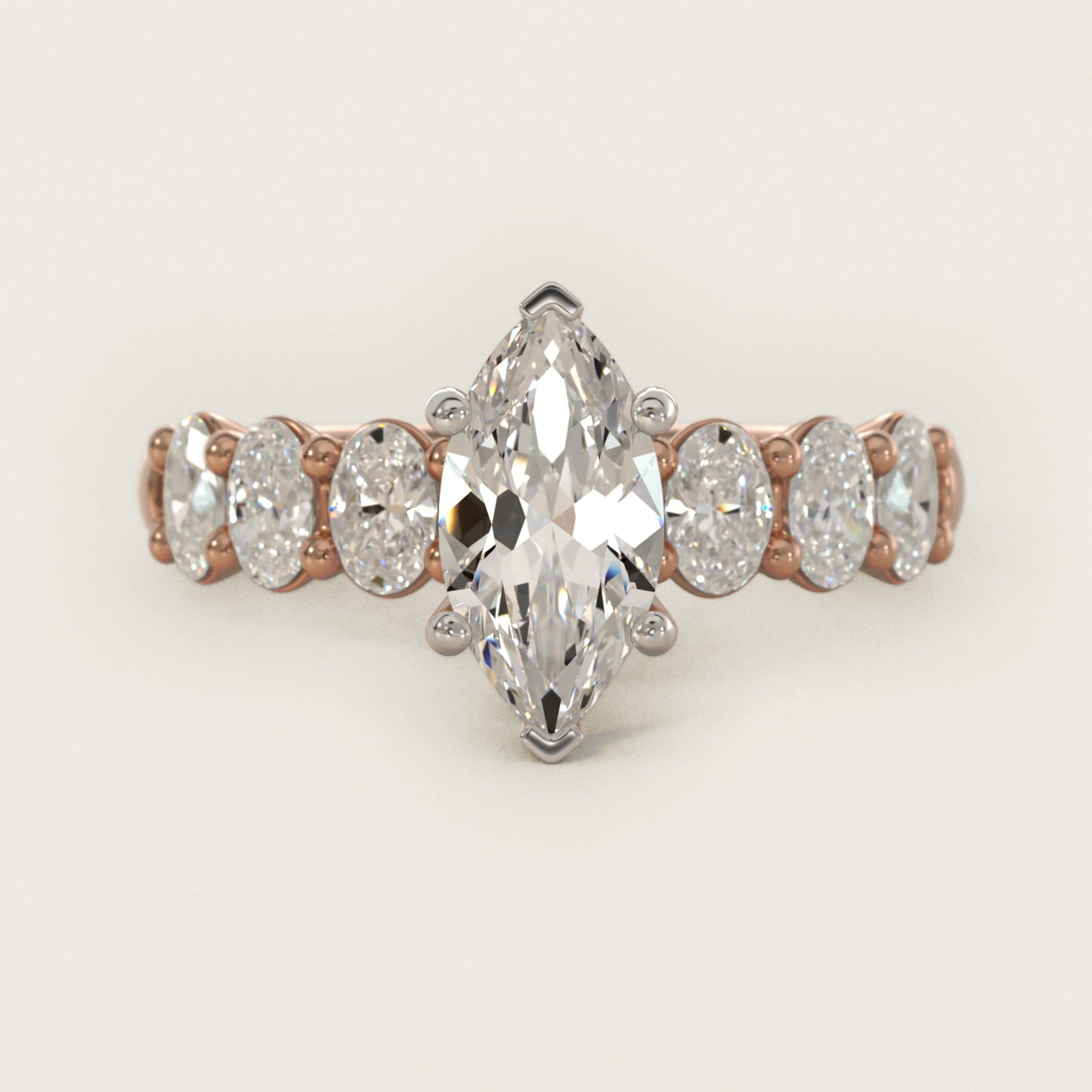 Seven Stone Oval Diamond Engagement Ring in 18k Rose Gold (1 ct.tw.) - Marquise Center