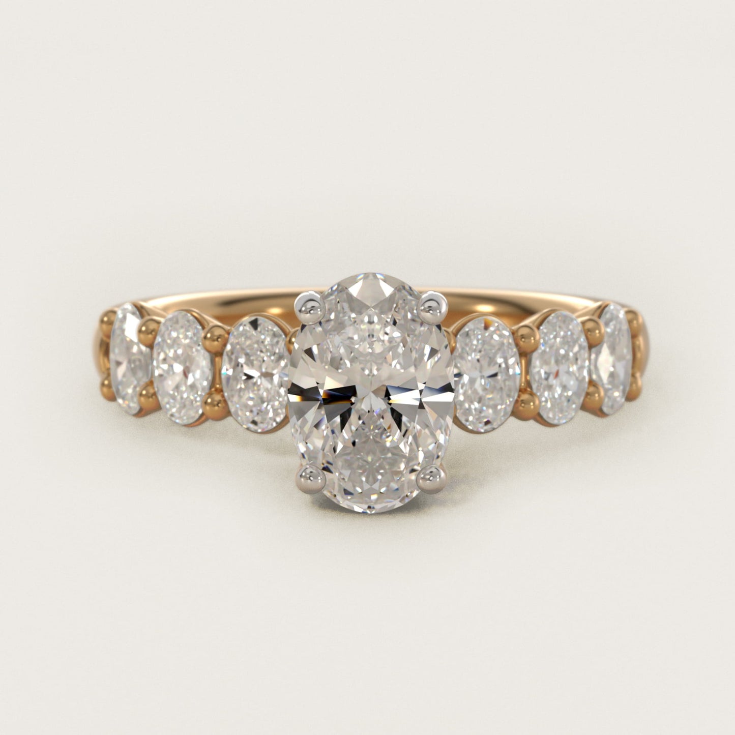 Seven Stone Oval Diamond Engagement Ring in 18k Yellow Gold (1 ct.tw.) - Oval Center