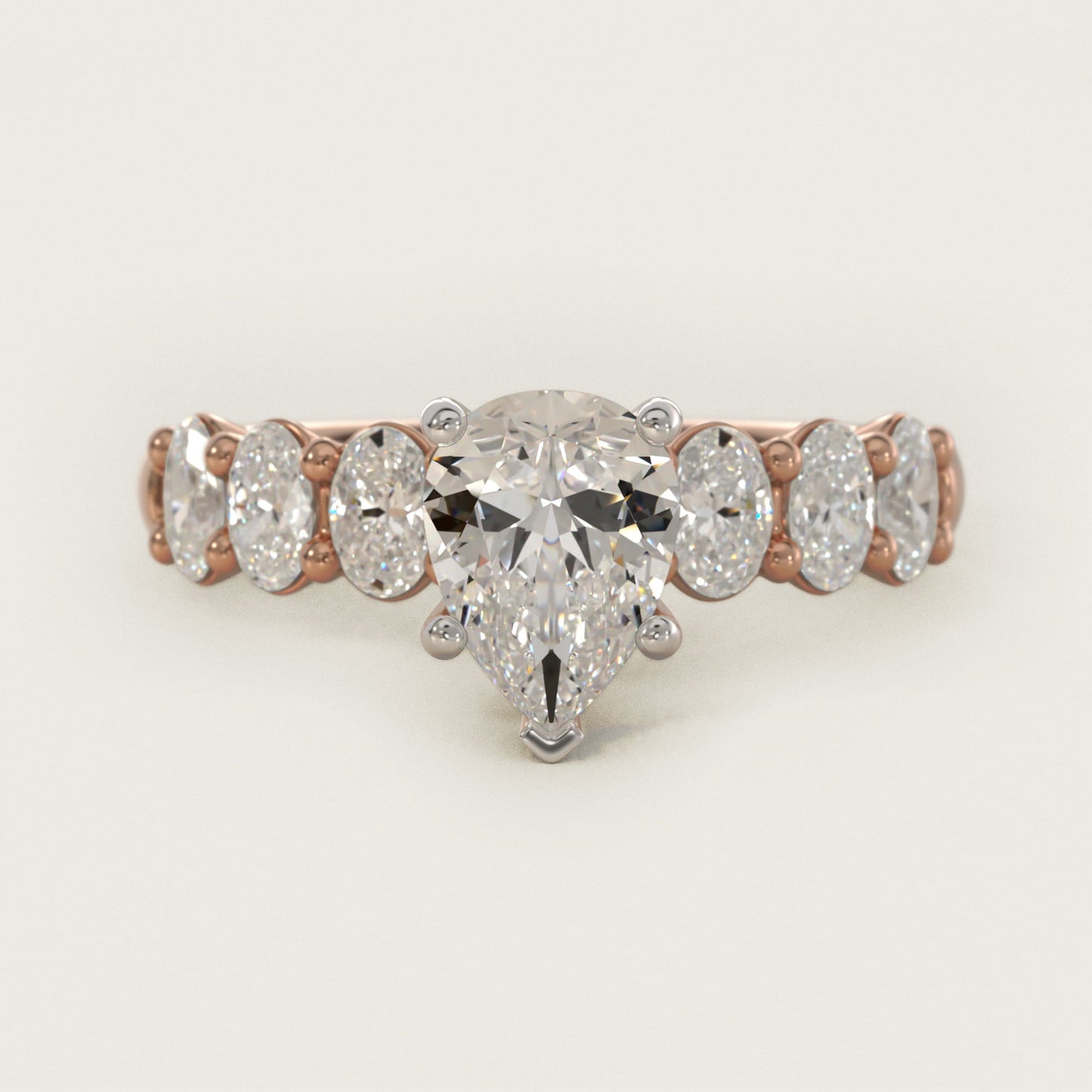 Seven Stone Oval Diamond Engagement Ring in 18k Rose Gold (1 ct.tw.) - Pear Center