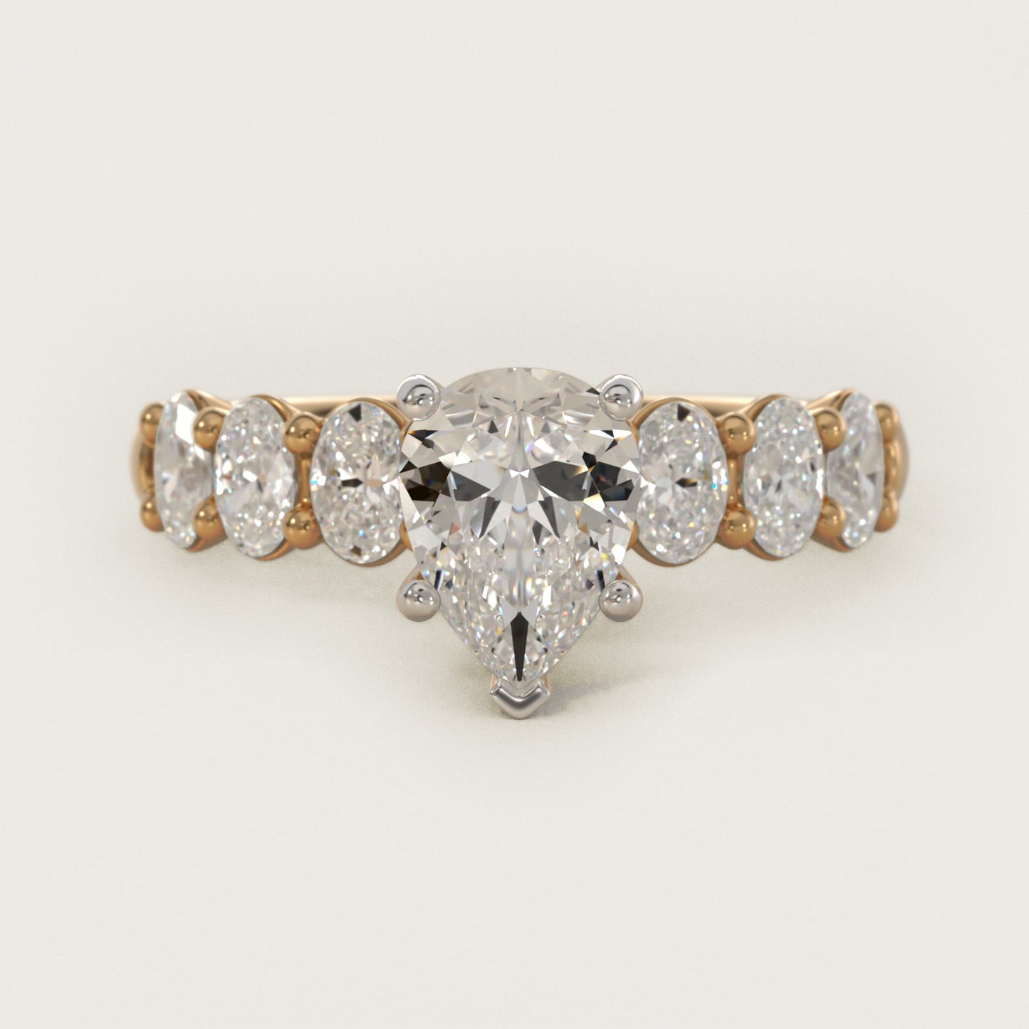 Seven Stone Oval Diamond Engagement Ring in 18k Yellow Gold (1 ct.tw.) - Pear Center