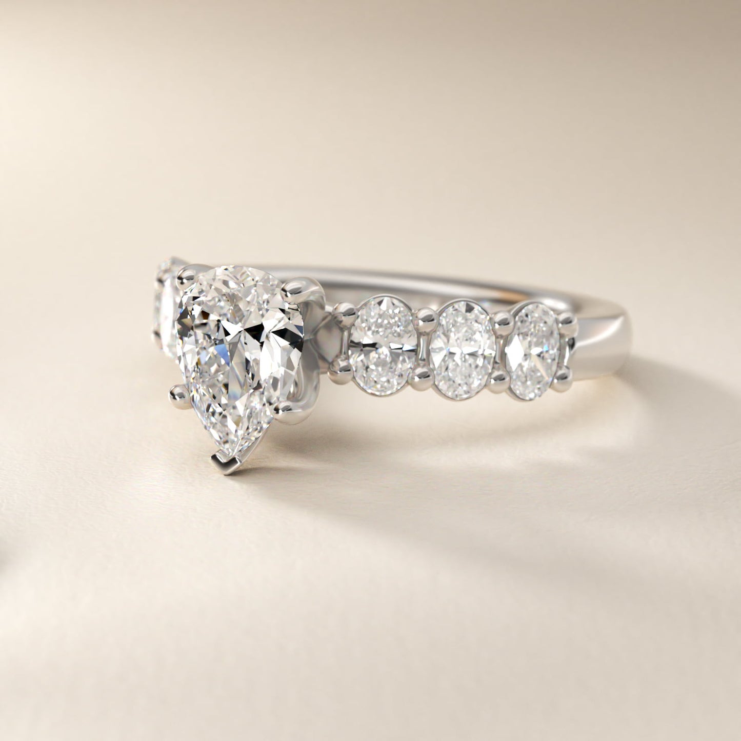 Seven Stone Oval Diamond Engagement Ring in Platinum (1 ct.tw.) - Pear Center