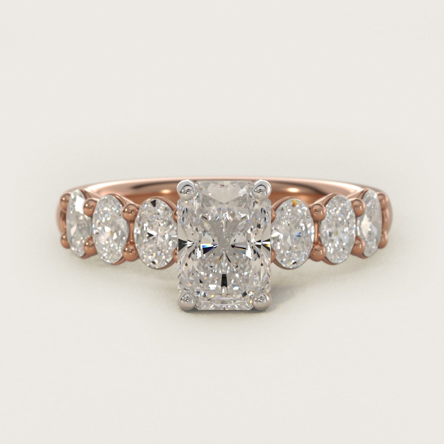 Seven Stone Oval Diamond Engagement Ring in 14k Rose Gold (1 ct.tw.) - Radiant Center