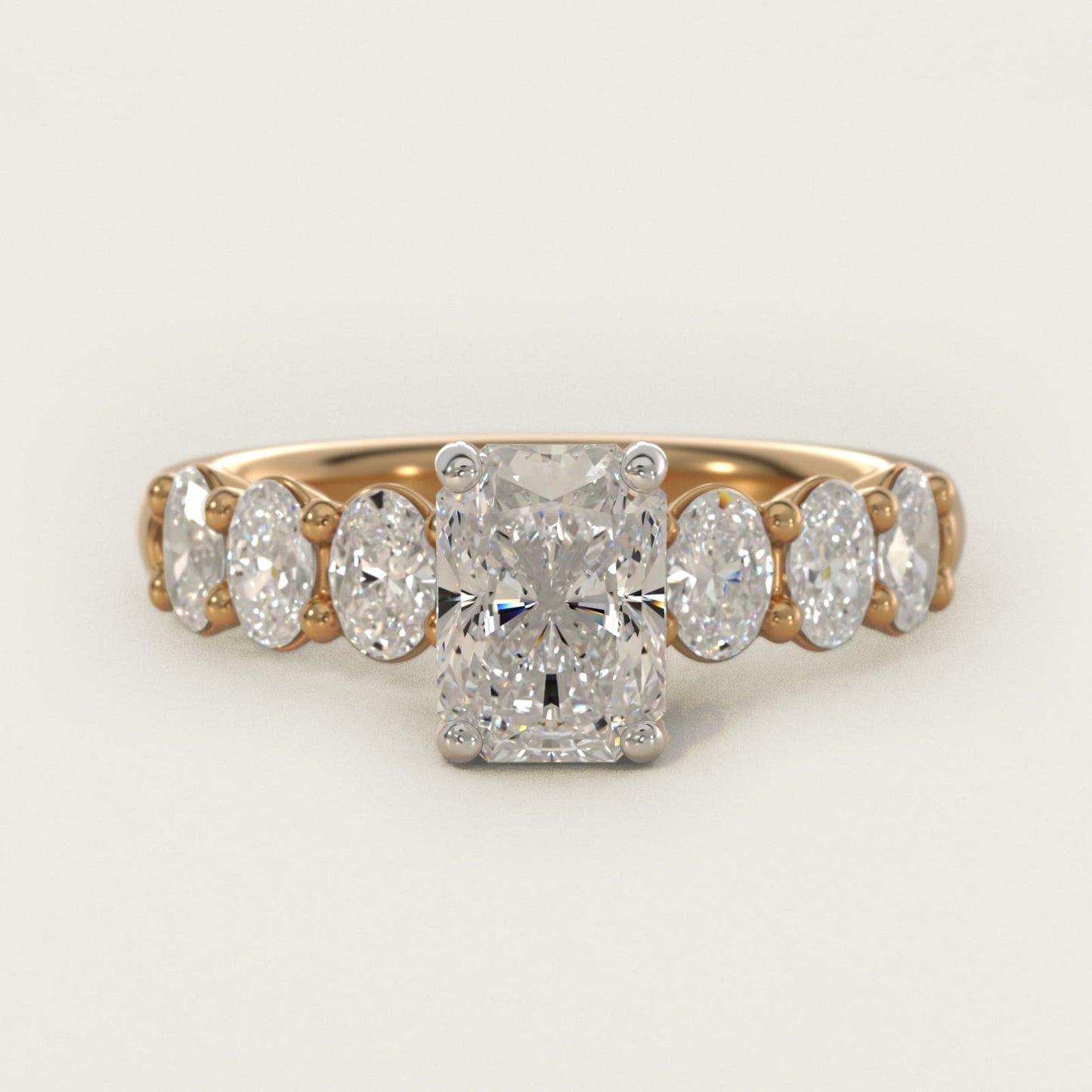 Seven Stone Oval Diamond Engagement Ring in 14K Yellow Gold (1 ct.tw.) - Radiant Center
