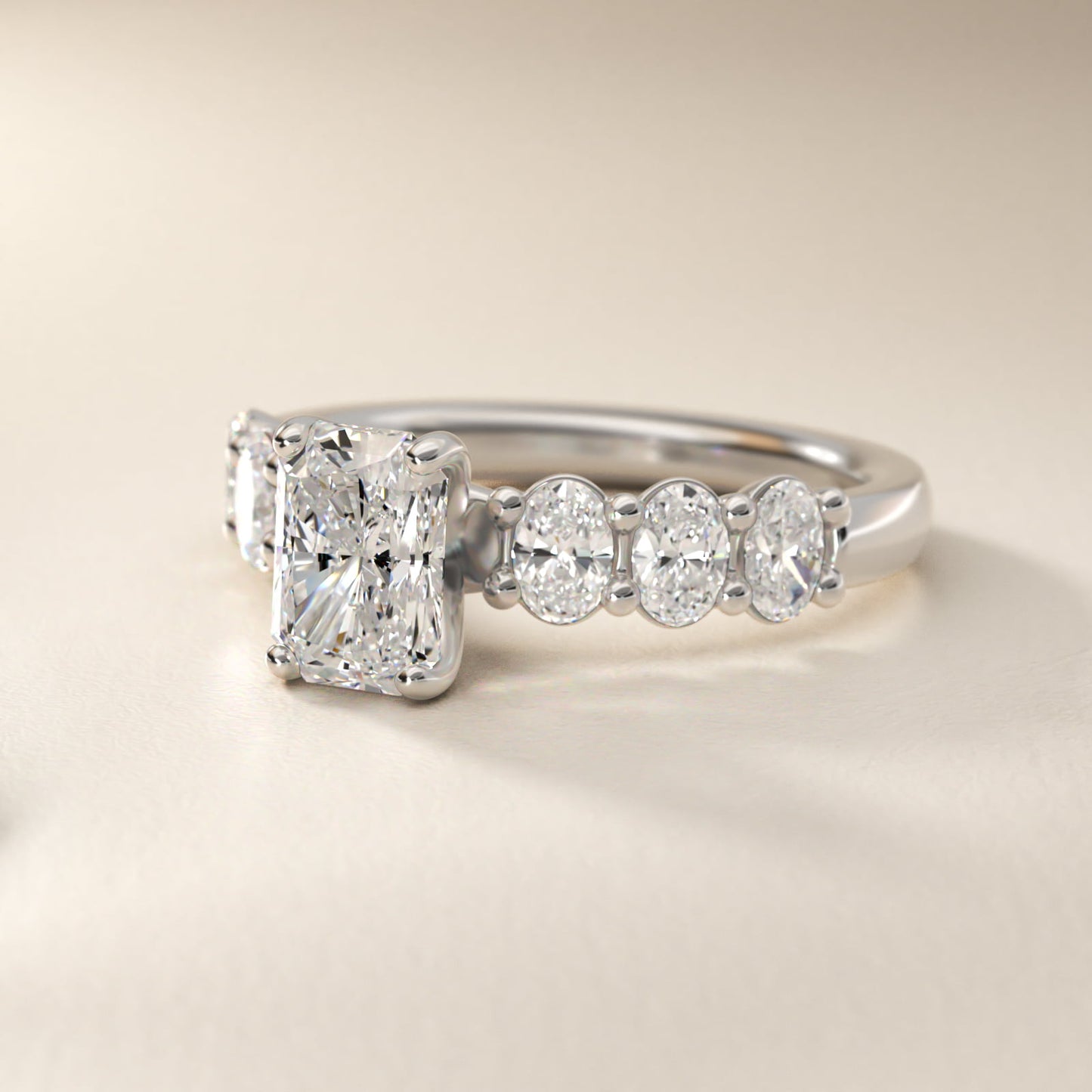 Seven Stone Oval Diamond Engagement Ring in Platinum (1 ct.tw.) - Radiant Center