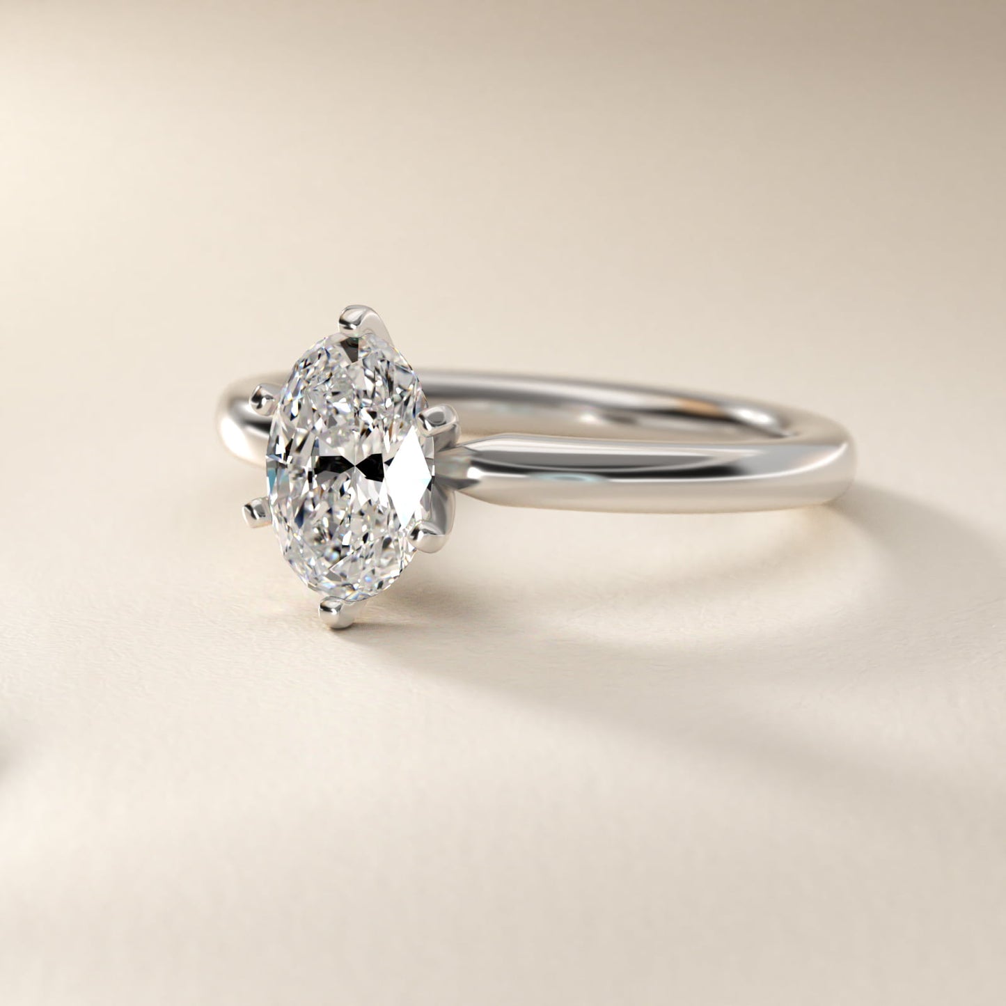 Six-Prong Low Dome Comfort Fit Solitaire Engagement Ring in Platinum (2mm) - Oval Center