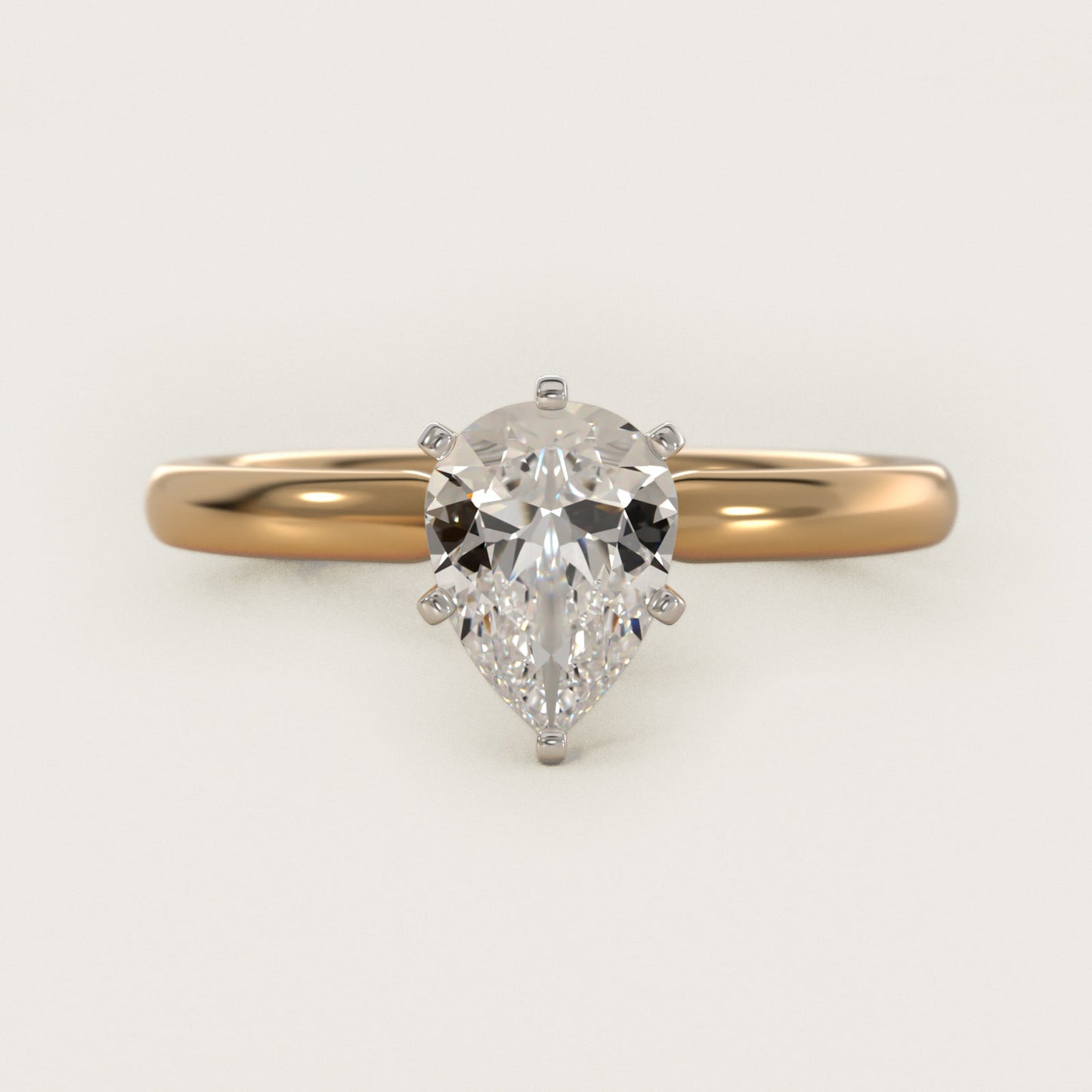 Six-Prong Low Dome Comfort Fit Solitaire Engagement Ring in 14K Yellow Gold (2mm) - Pear Center