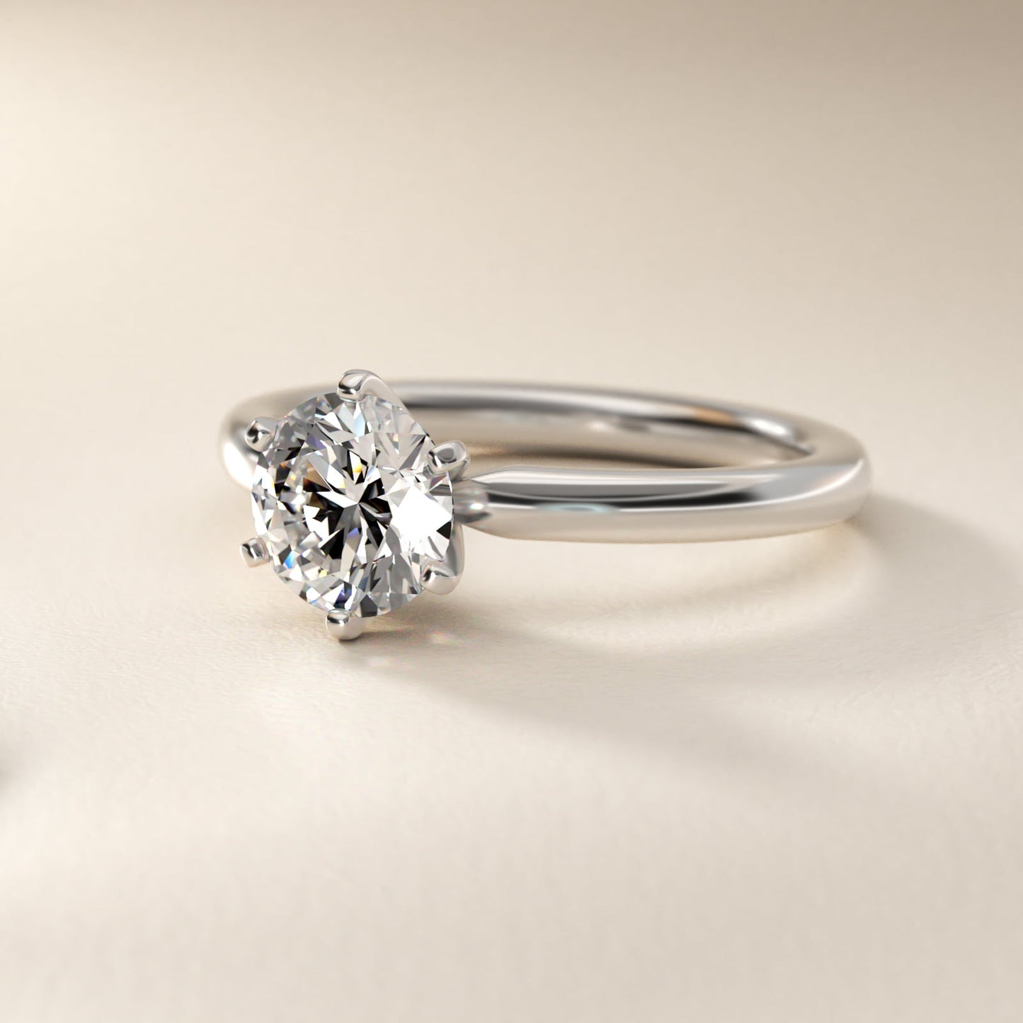 Six-Prong Low Dome Comfort Fit Solitaire Engagement Ring in Platinum (2mm) - Round Center