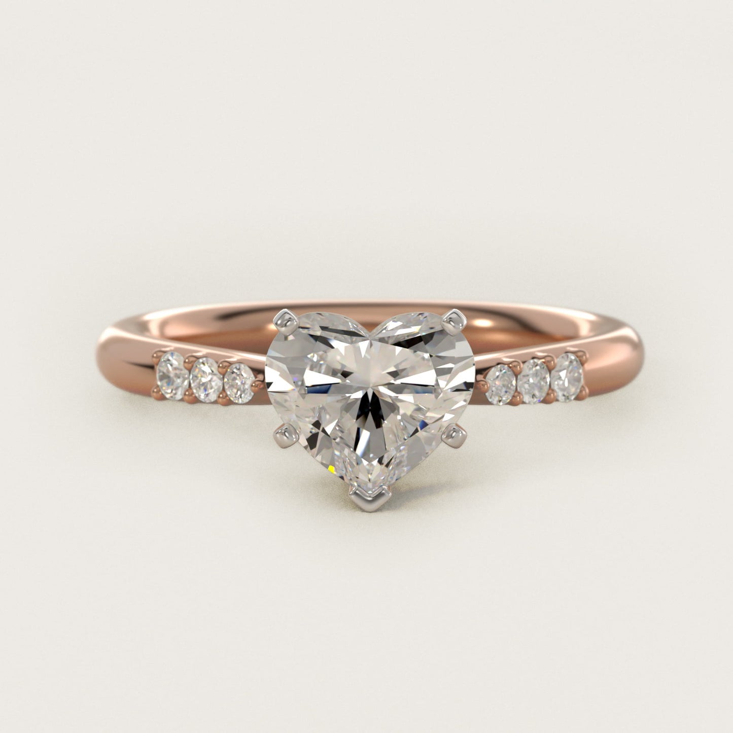 Six-Prong Petite Diamond Engagement Ring in 18k Rose Gold - Heart Center