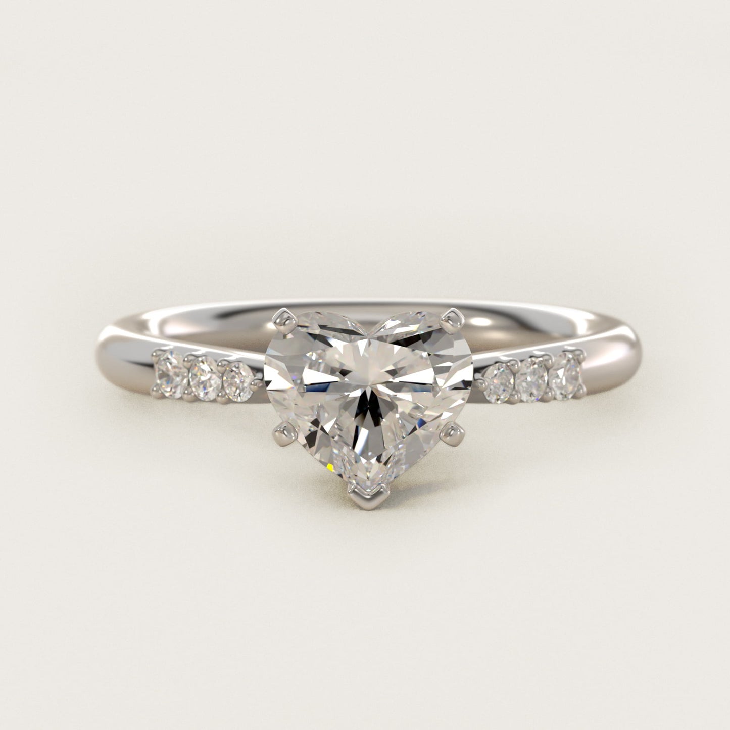 Six-Prong Petite Diamond Engagement Ring in 14k White Gold - Heart Center