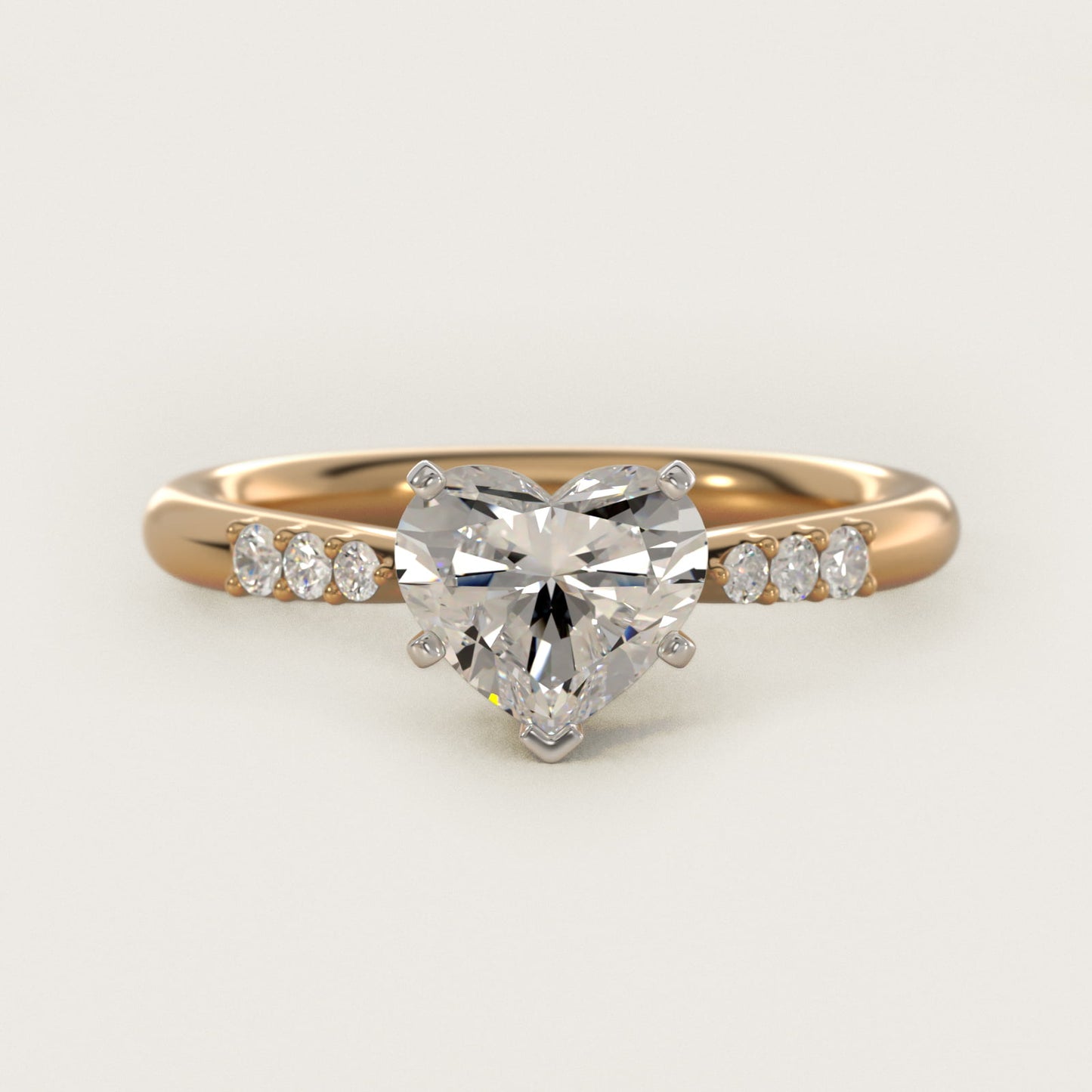 Six-Prong Petite Diamond Engagement Ring in 18k Yellow Gold - Heart Center