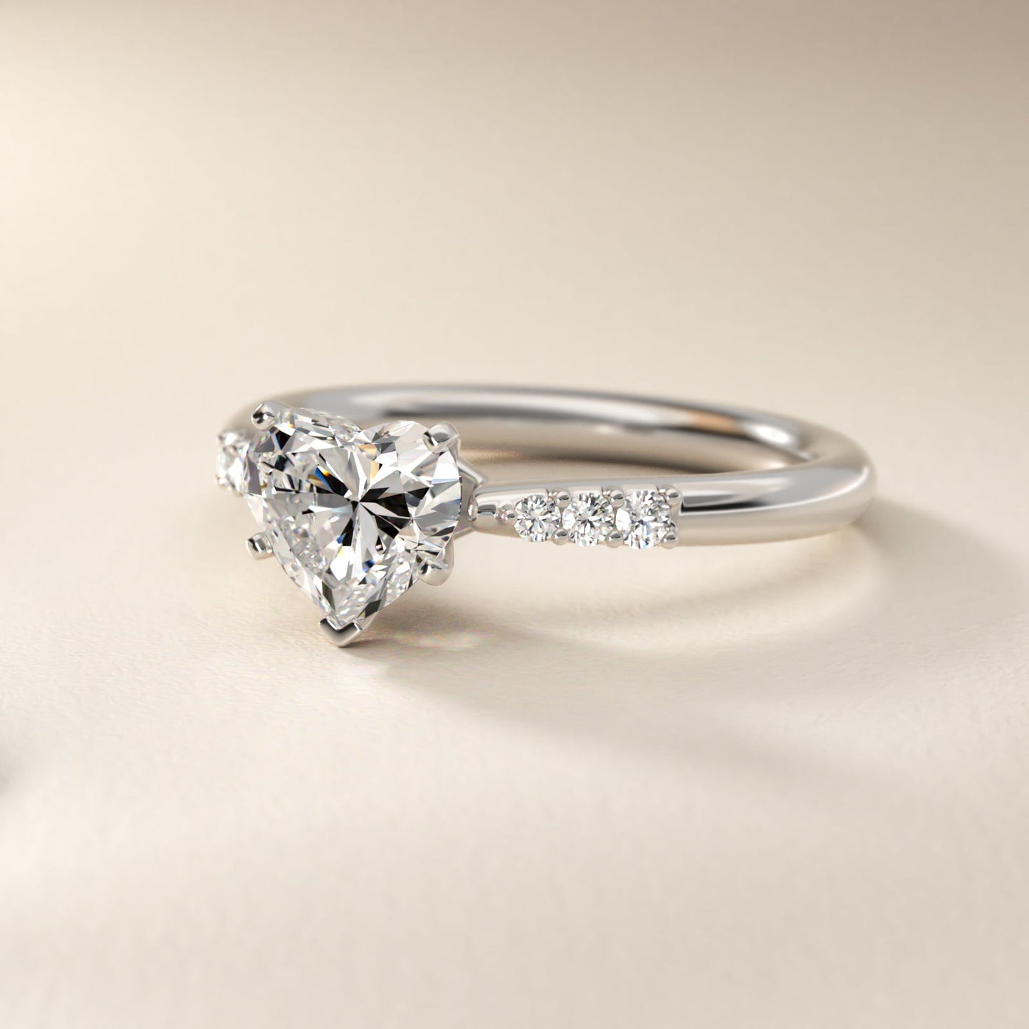 Six-Prong Petite Diamond Engagement Ring in Platinum - Heart Center