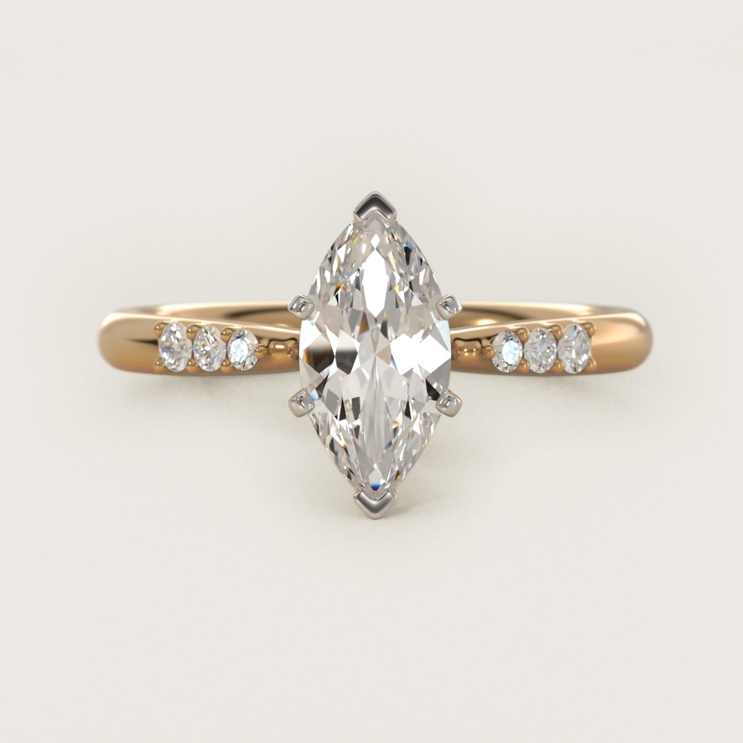 Six-Prong Petite Diamond Engagement Ring in 14k Yellow Gold - Marquise Center