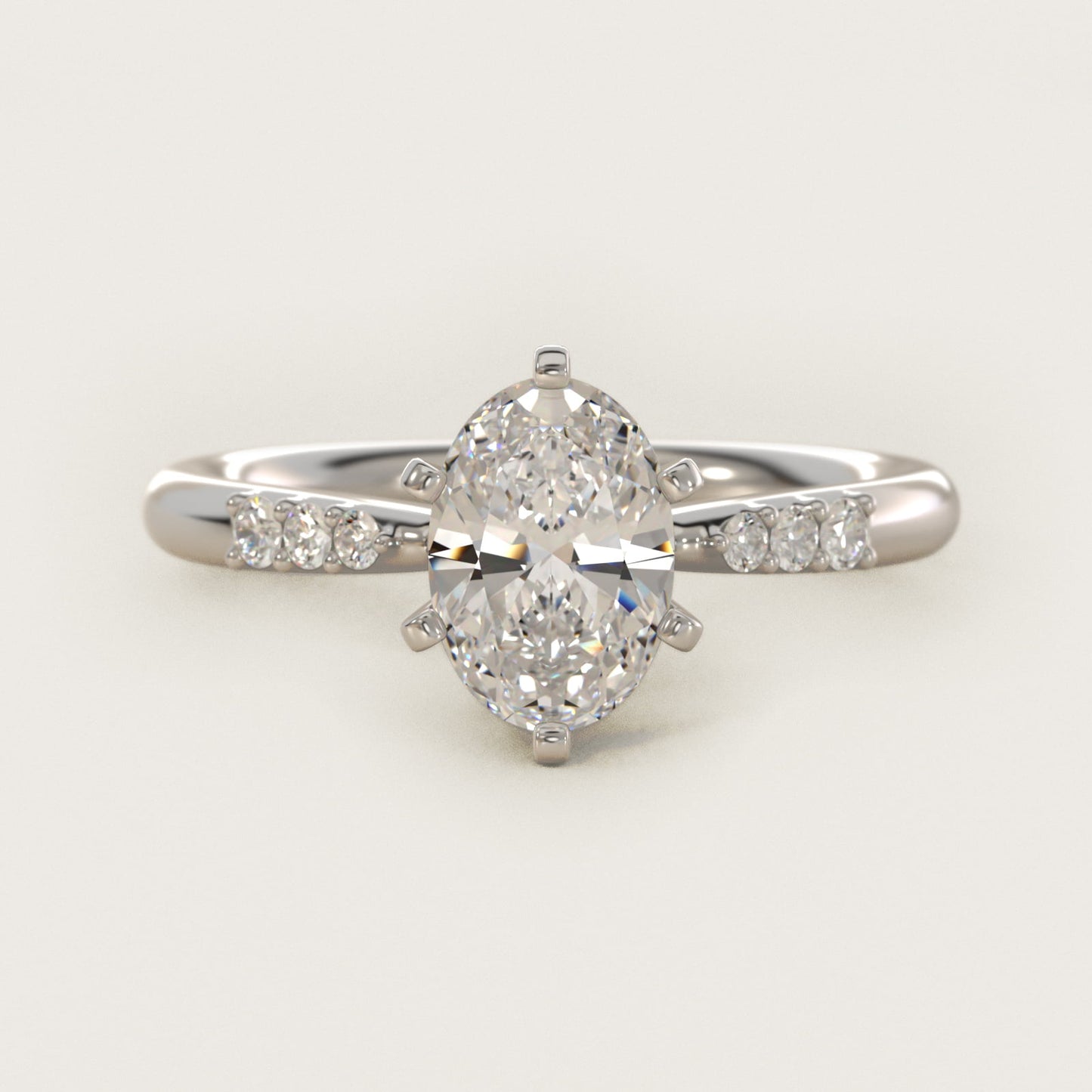 Six-Prong Petite Diamond Engagement Ring in 18k White Gold - Oval Center