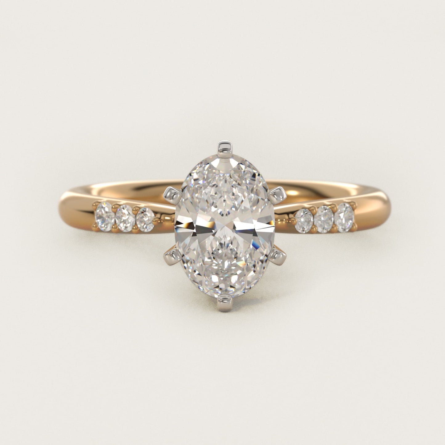 Six-Prong Petite Diamond Engagement Ring in 18k Yellow Gold - Oval Center