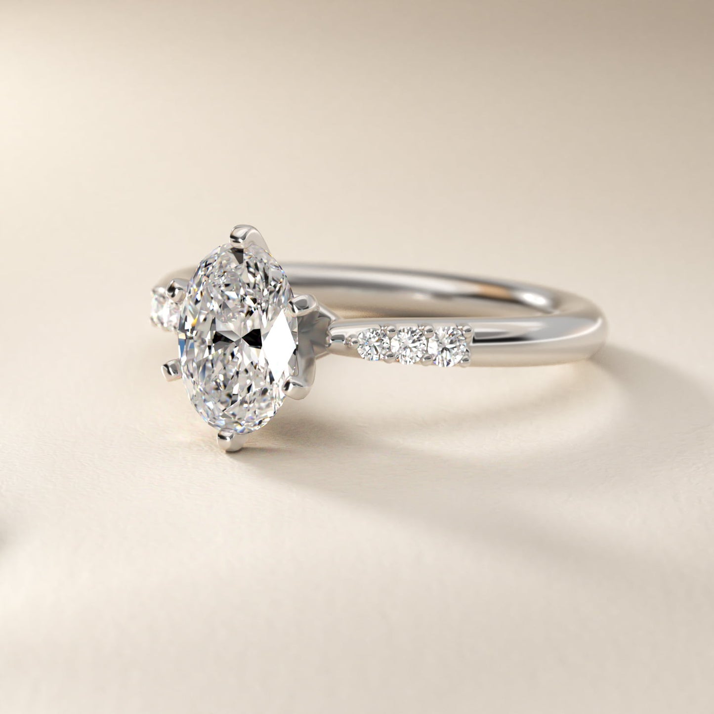 Six-Prong Petite Diamond Engagement Ring in Platinum - Oval Center