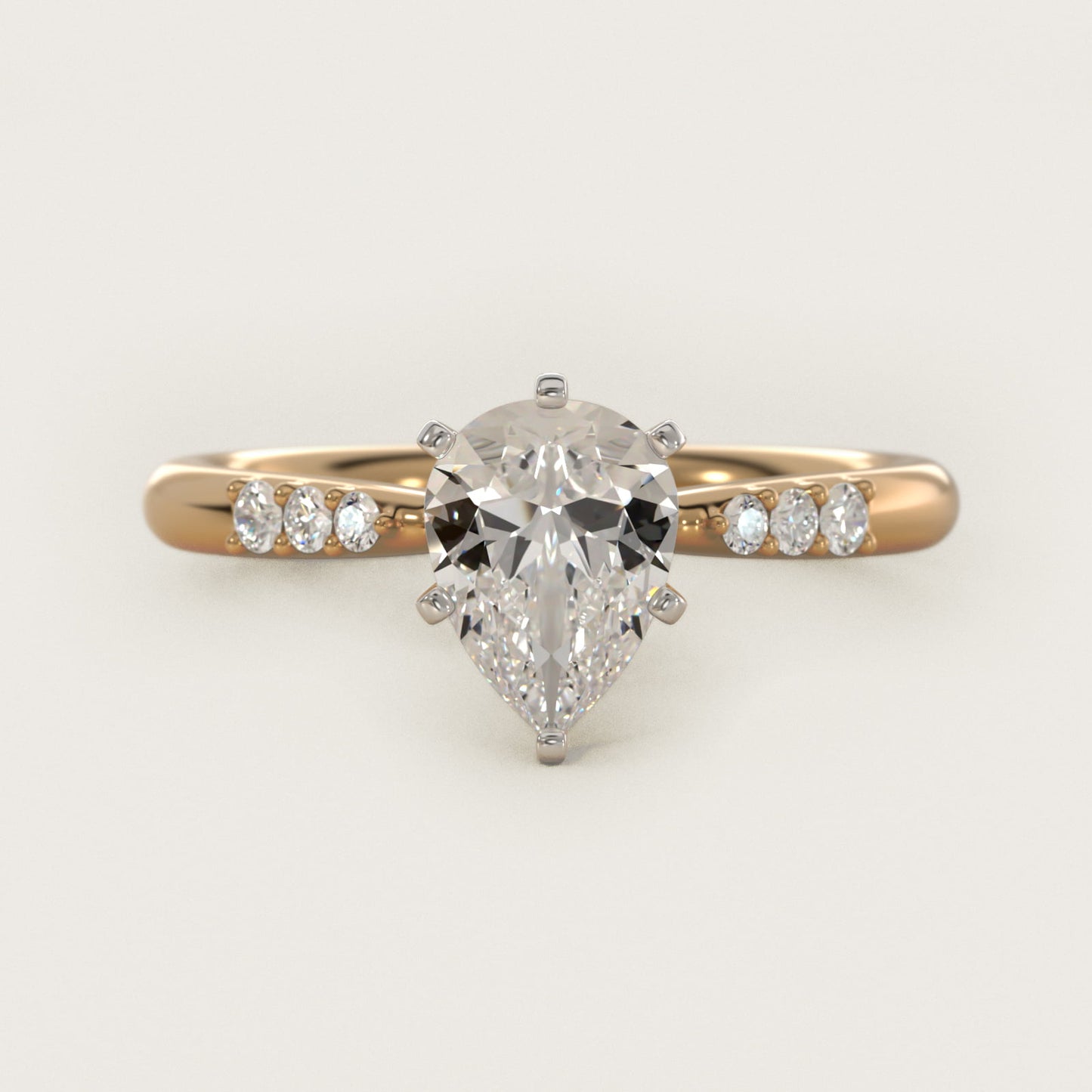 Six-Prong Petite Diamond Engagement Ring in 18k Yellow Gold - Pear Center