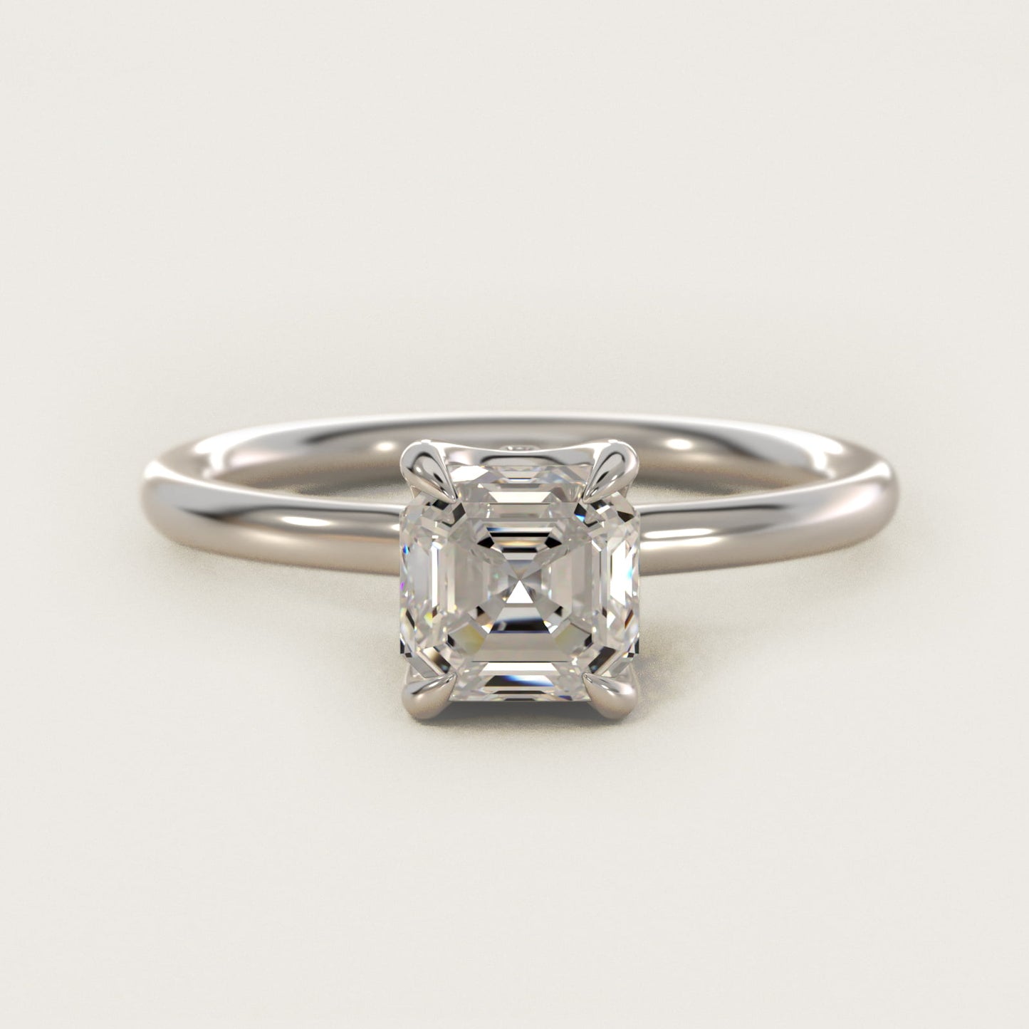 Six-Prong Solitaire Plus Hidden Halo Diamond Engagement Ring in 14k White Gold - Asscher Center