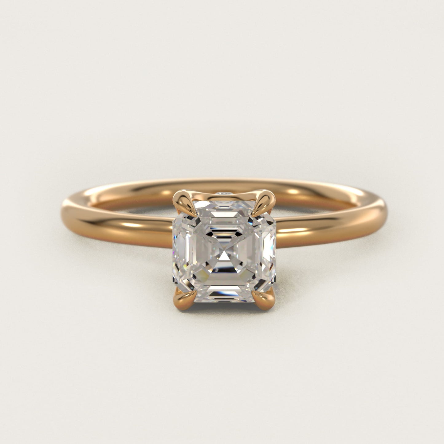 Six-Prong Solitaire Plus Hidden Halo Diamond Engagement Ring in 18k Yellow Gold - Asscher Center