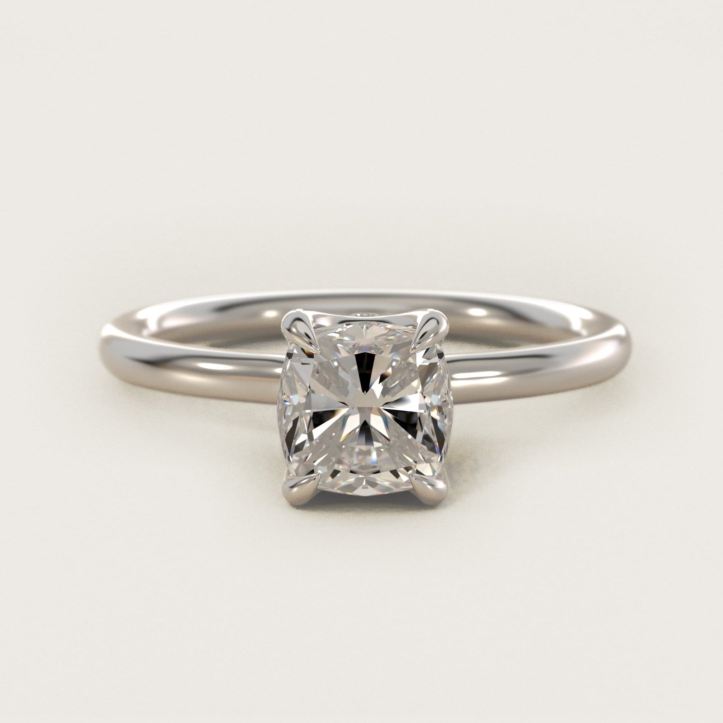 Six-Prong Solitaire Plus Hidden Halo Diamond Engagement Ring in 14k White Gold - Cushion Center
