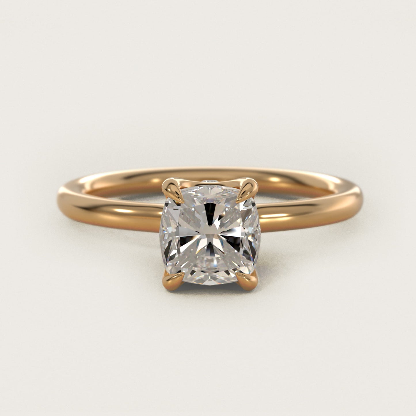 Six-Prong Solitaire Plus Hidden Halo Diamond Engagement Ring in 18k Yellow Gold - Cushion Center