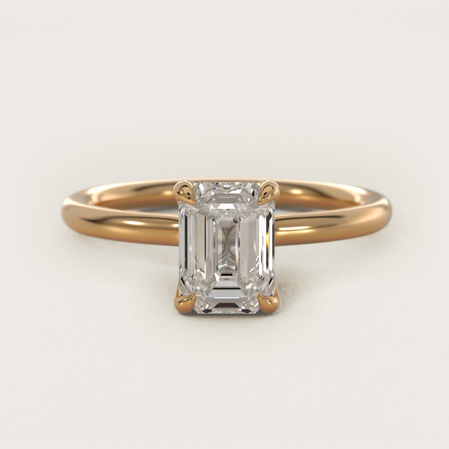 Six-Prong Solitaire Plus Hidden Halo Diamond Engagement Ring in 18k Yellow Gold - Emerald Center