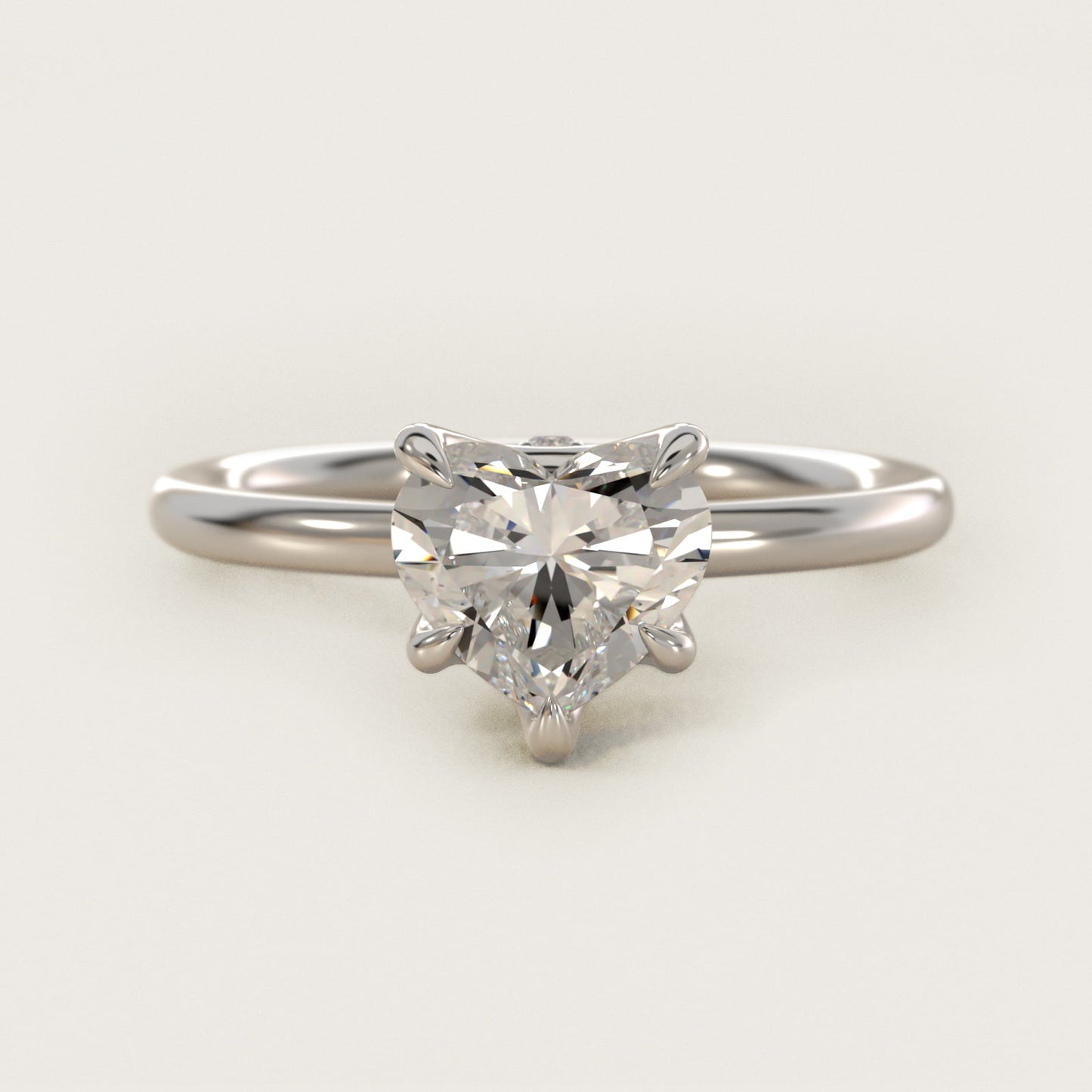Six-Prong Solitaire Plus Hidden Halo Diamond Engagement Ring in 18k White Gold - Heart Center