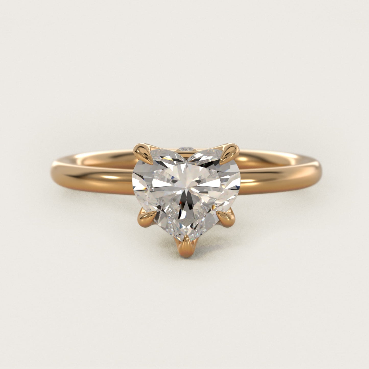 Six-Prong Solitaire Plus Hidden Halo Diamond Engagement Ring in 18k Yellow Gold - Heart Center