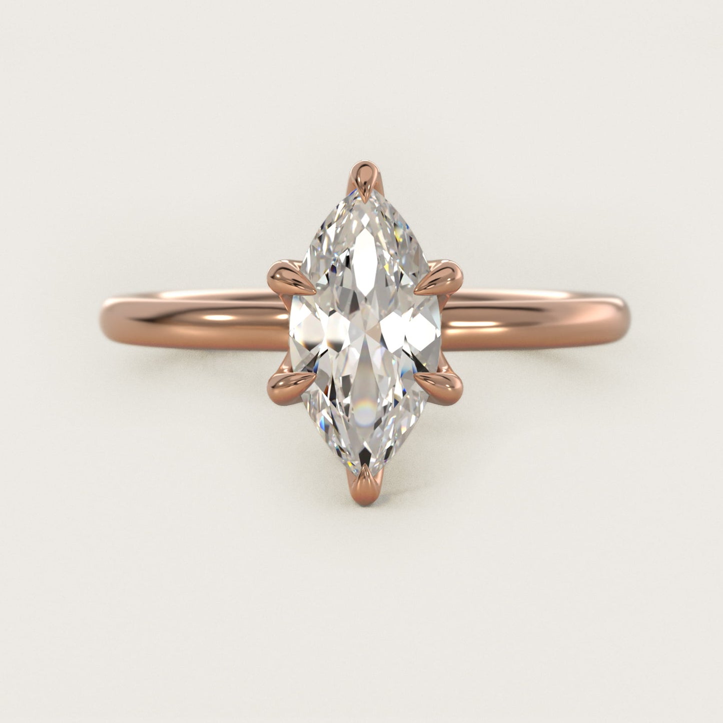 Six-Prong Solitaire Plus Hidden Halo Diamond Engagement Ring in 18k Rose Gold - Marquise Center