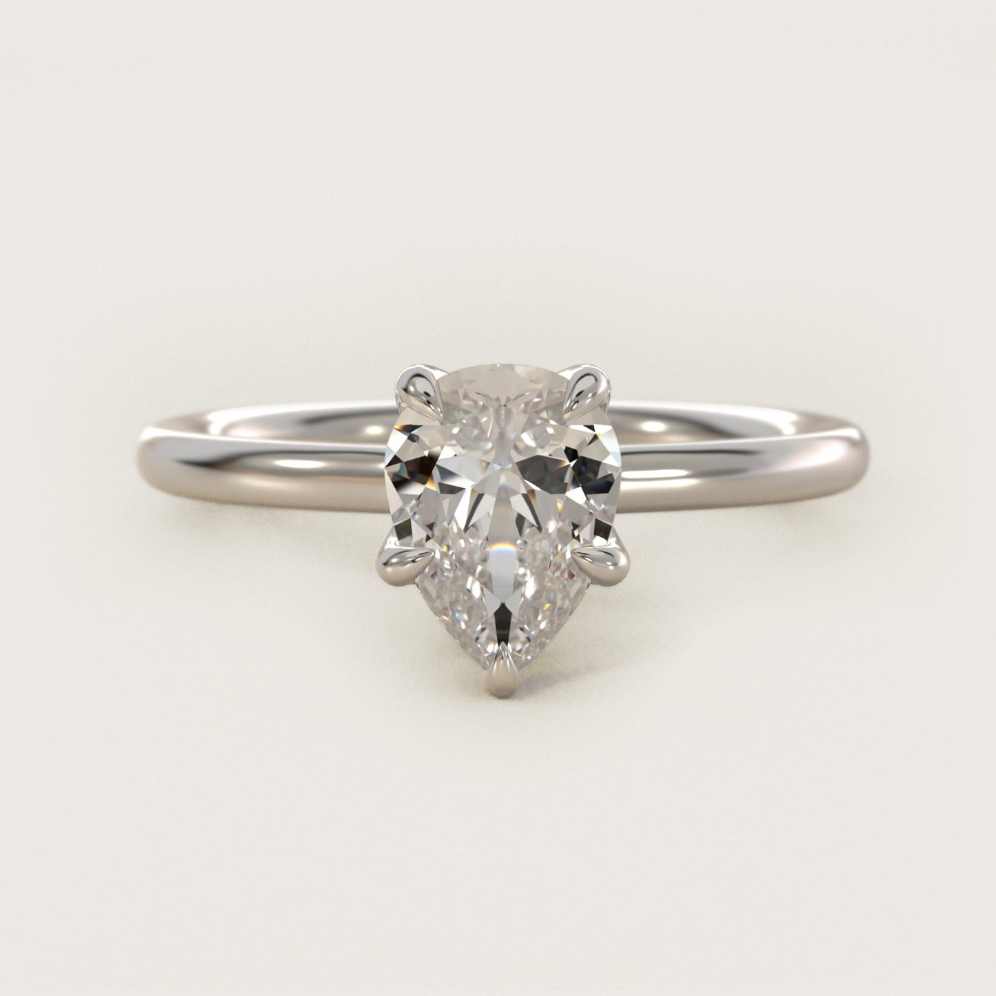 Six-Prong Solitaire Plus Hidden Halo Diamond Engagement Ring in 14k White Gold - Pear Center