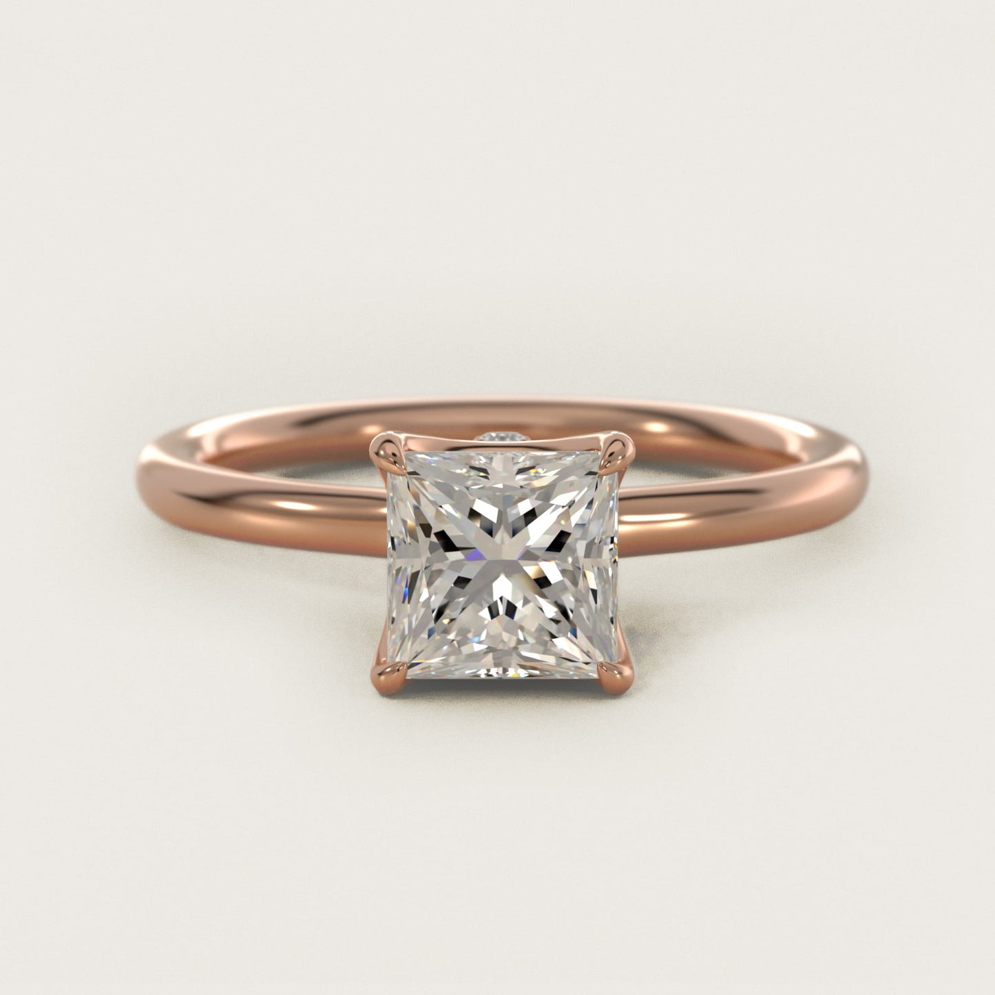 Six-Prong Solitaire Plus Hidden Halo Diamond Engagement Ring in 18k Rose Gold - Princess Center