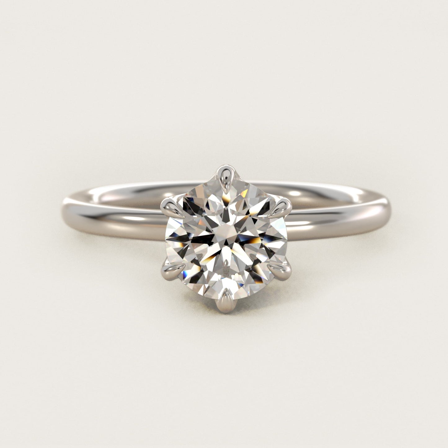 Six-Prong Solitaire Plus Hidden Halo Diamond Engagement Ring in 14k White Gold - Round Center