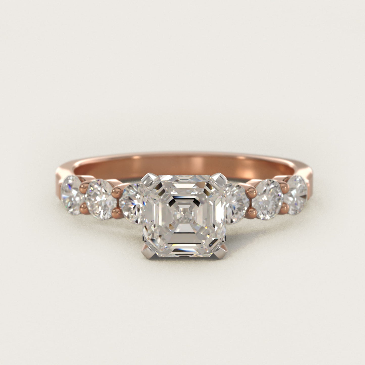 Six Round Side Stone Diamond Common Prong Engagement Ring In 14K Rose Gold By James Allen - Asscher Center