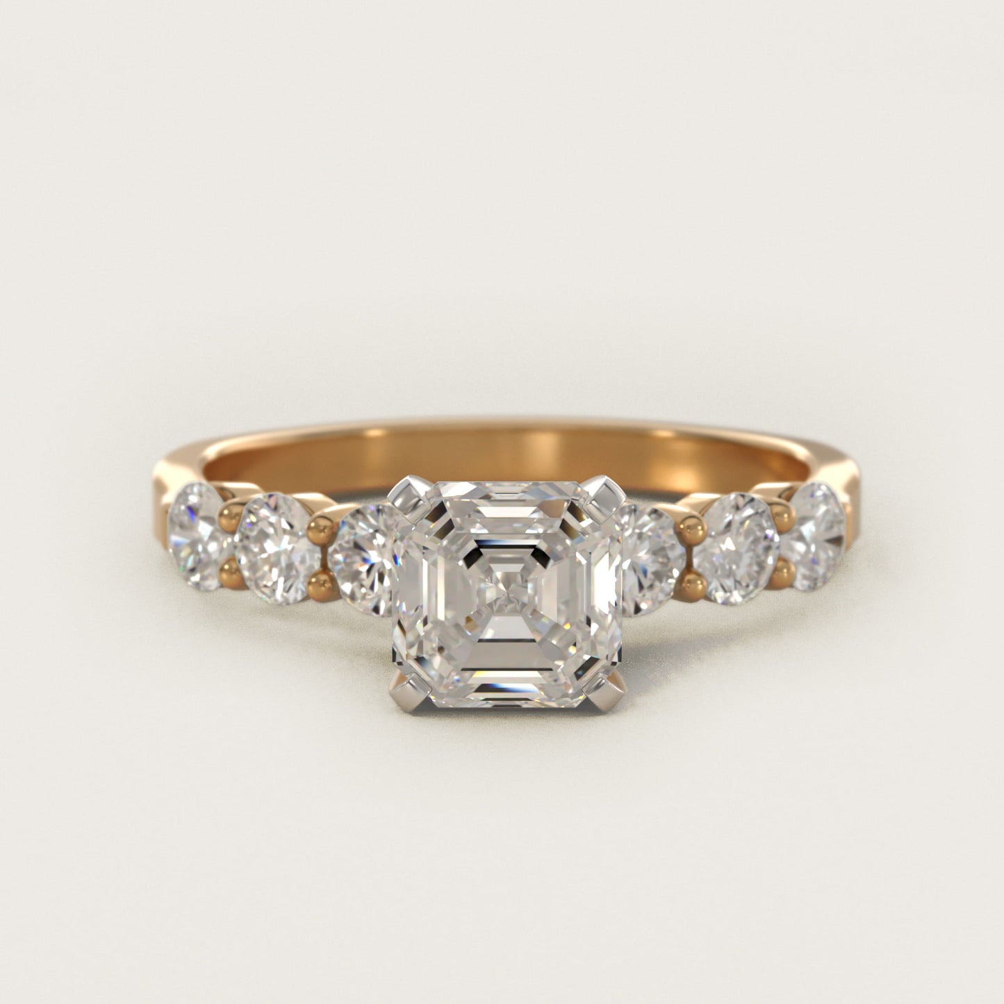 Six Round Side Stone Diamond Common Prong Engagement Ring In 14K Yellow Gold By James Allen - Asscher Center
