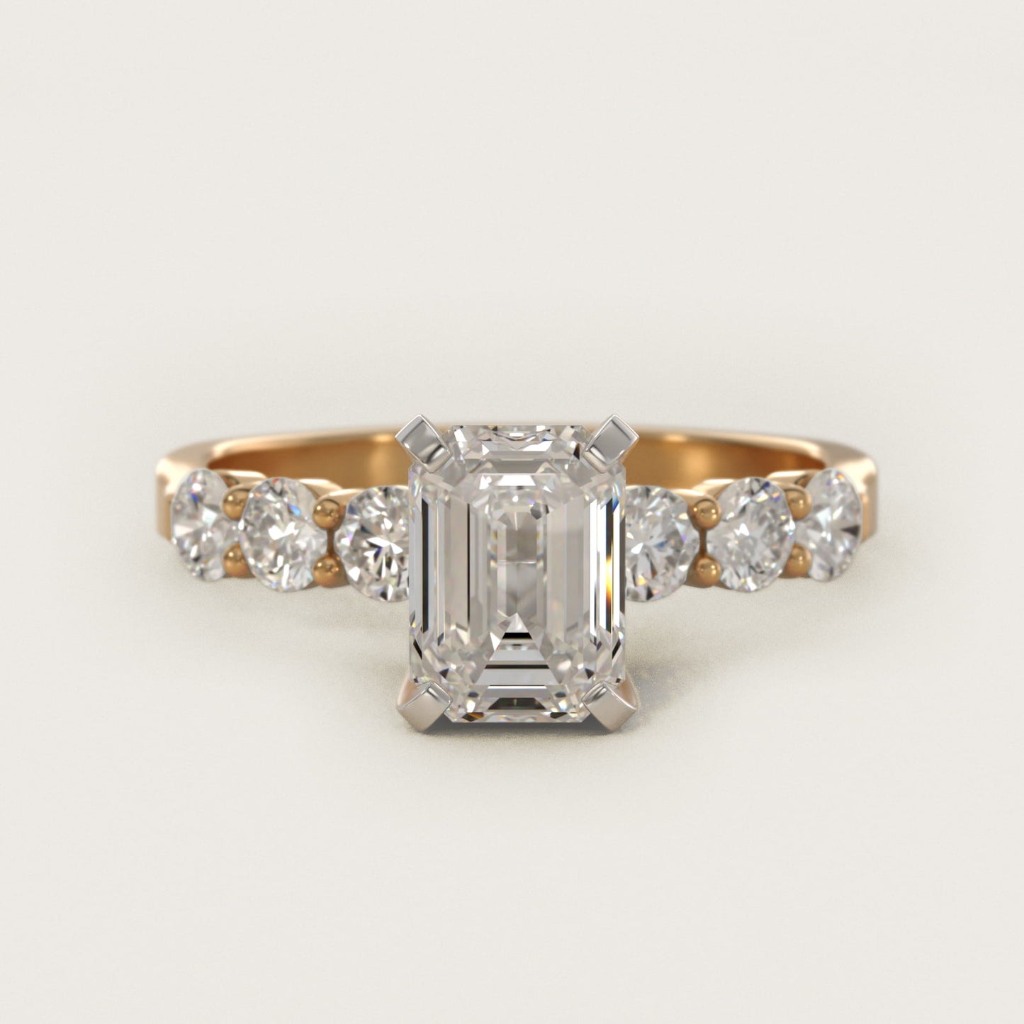 Six Round Side Stone Diamond Common Prong Engagement Ring In 18k Yellow Gold By James Allen - Emerald Center