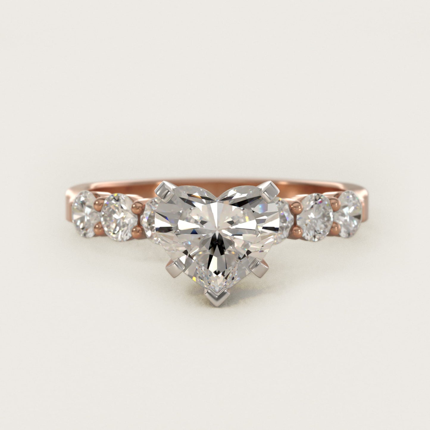 Six Round Side Stone Diamond Common Prong Engagement Ring In 14K Rose Gold By James Allen - Heart Center