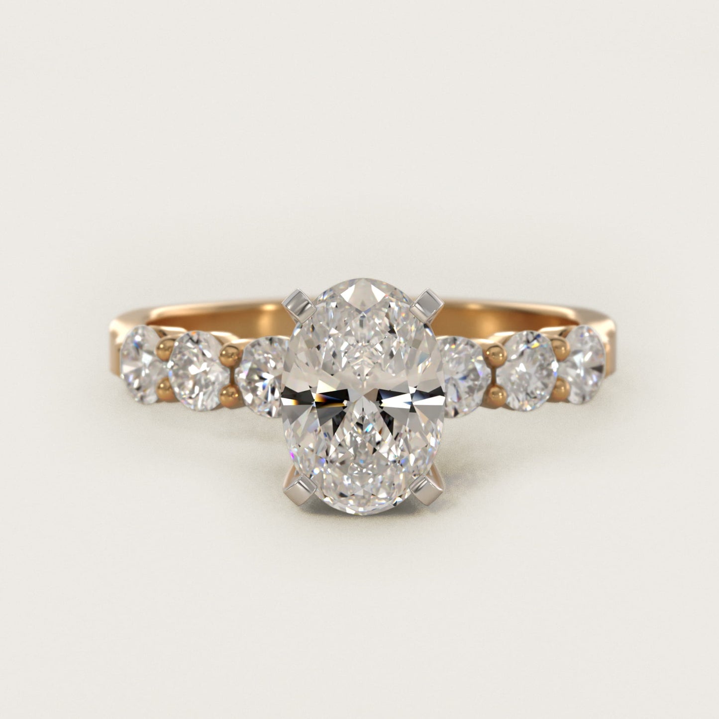 Six Round Side Stone Diamond Common Prong Engagement Ring In 18k Yellow Gold By James Allen - Oval Center