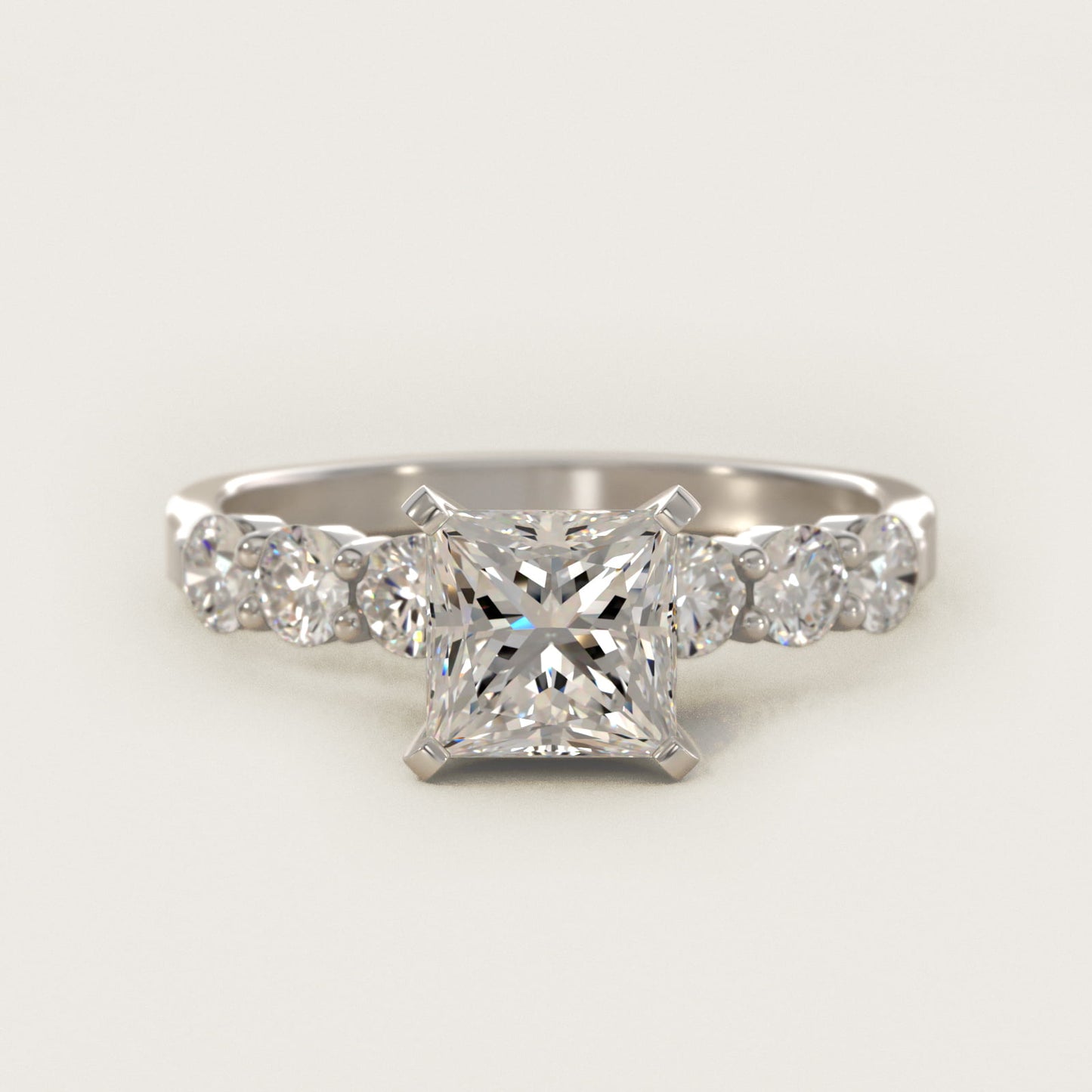 Six Round Side Stone Diamond Common Prong Engagement Ring In 14K White Gold By James Allen - Princess Center
