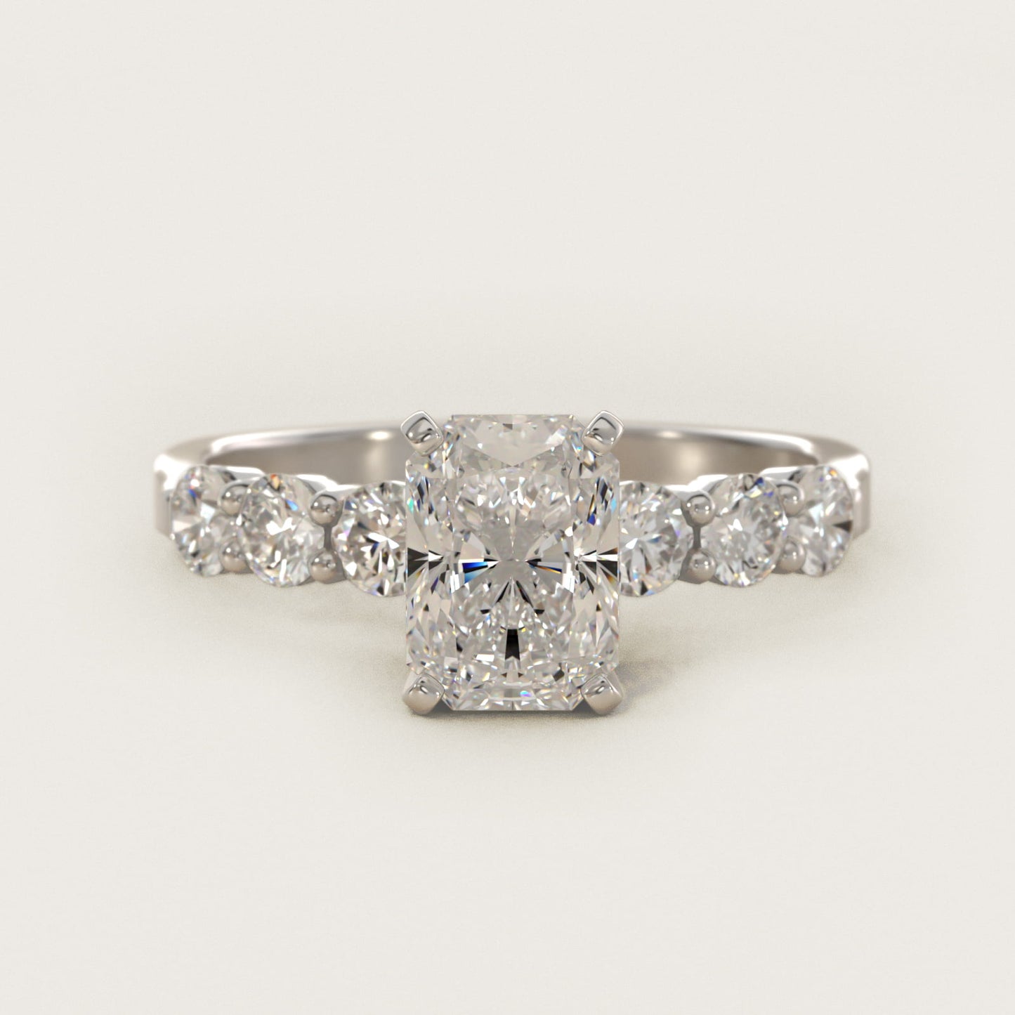 Six Round Side Stone Diamond Common Prong Engagement Ring In 18k White Gold By James Allen - Radiant Center