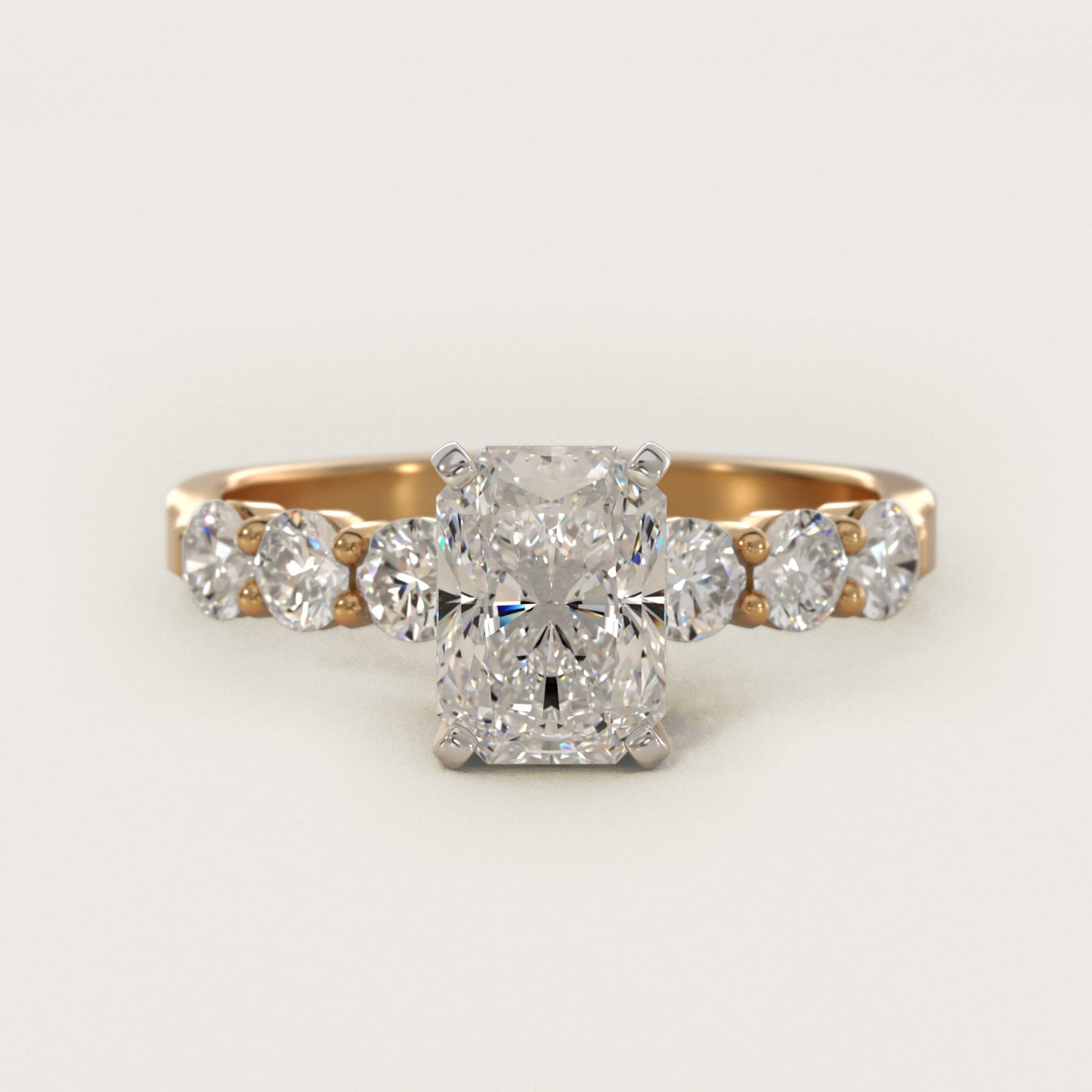 Six Round Side Stone Diamond Common Prong Engagement Ring In 14K Yellow Gold By James Allen - Radiant Center