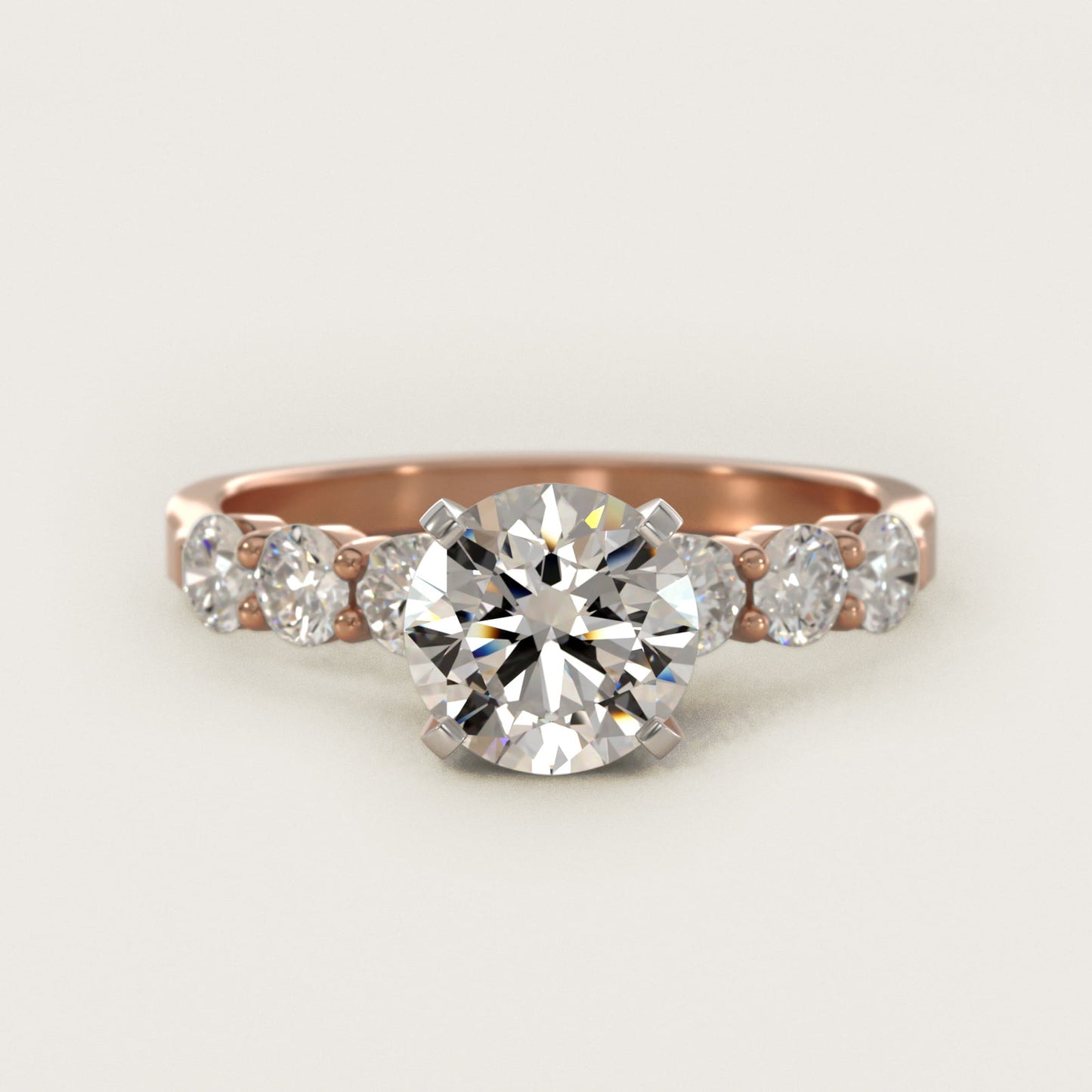 Six Round Side Stone Diamond Common Prong Engagement Ring In 18k Rose Gold By James Allen - Round Center