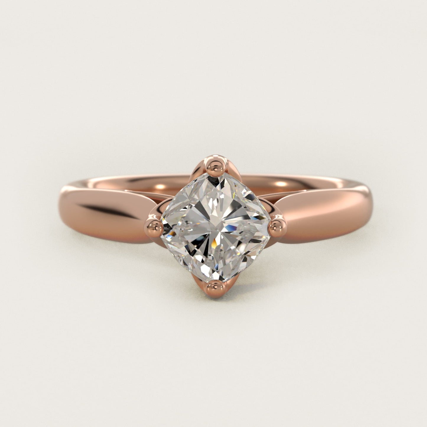 Solitaire Compass Set Engagement Ring in 14k Rose Gold - Cushion Center