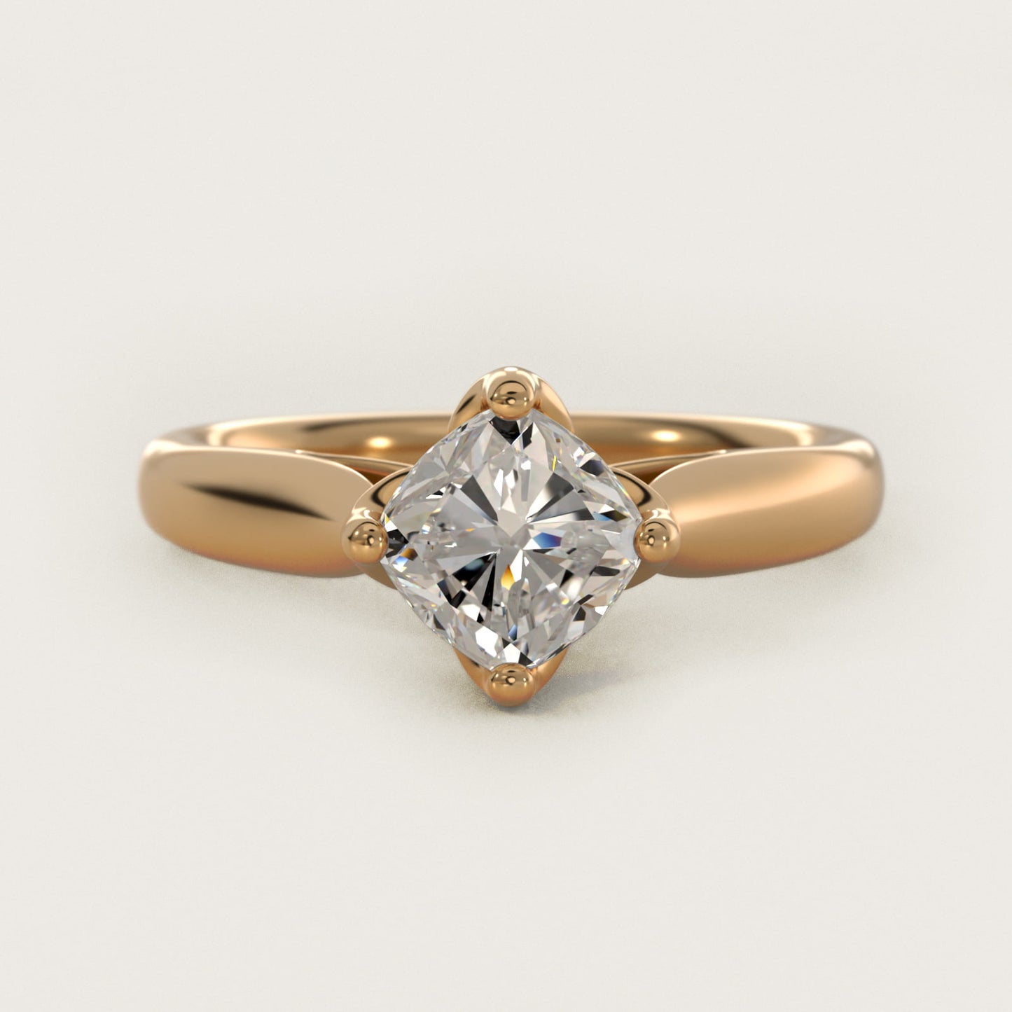 Solitaire Compass Set Engagement Ring in 18k Yellow Gold - Cushion Center