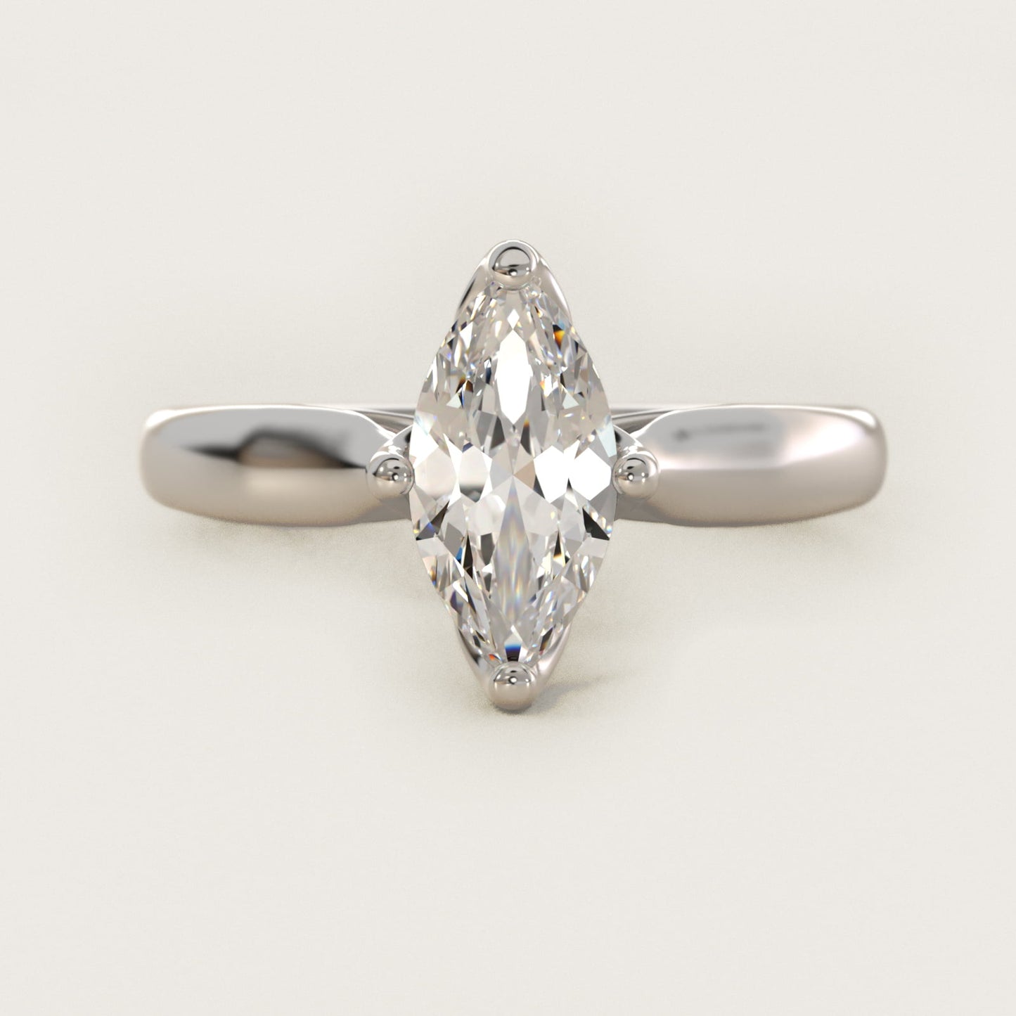 Solitaire Compass Set Engagement Ring in Platinum - Marquise Center