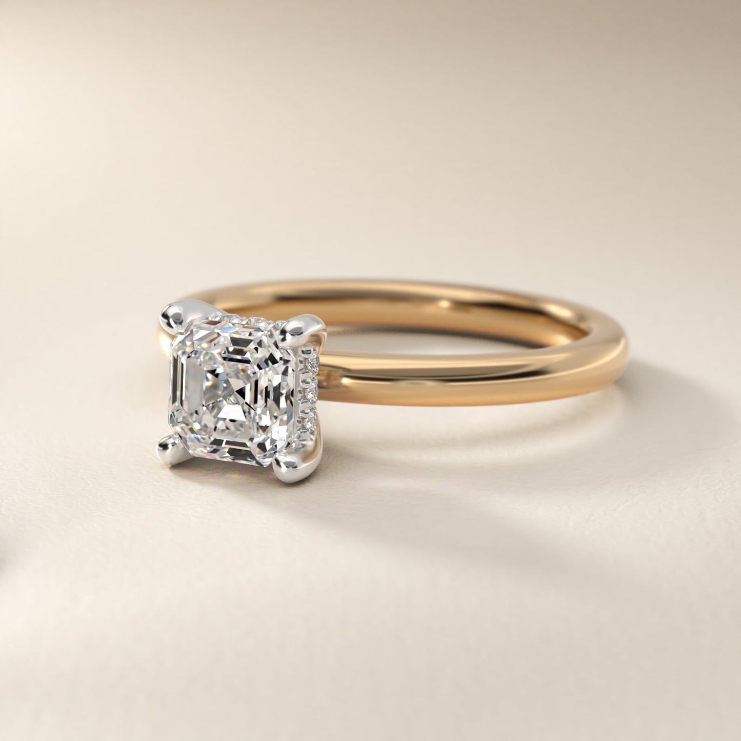 Solitaire Plus Hidden Halo Diamond Engagement Ring in 14k Yellow Gold - Asscher Center