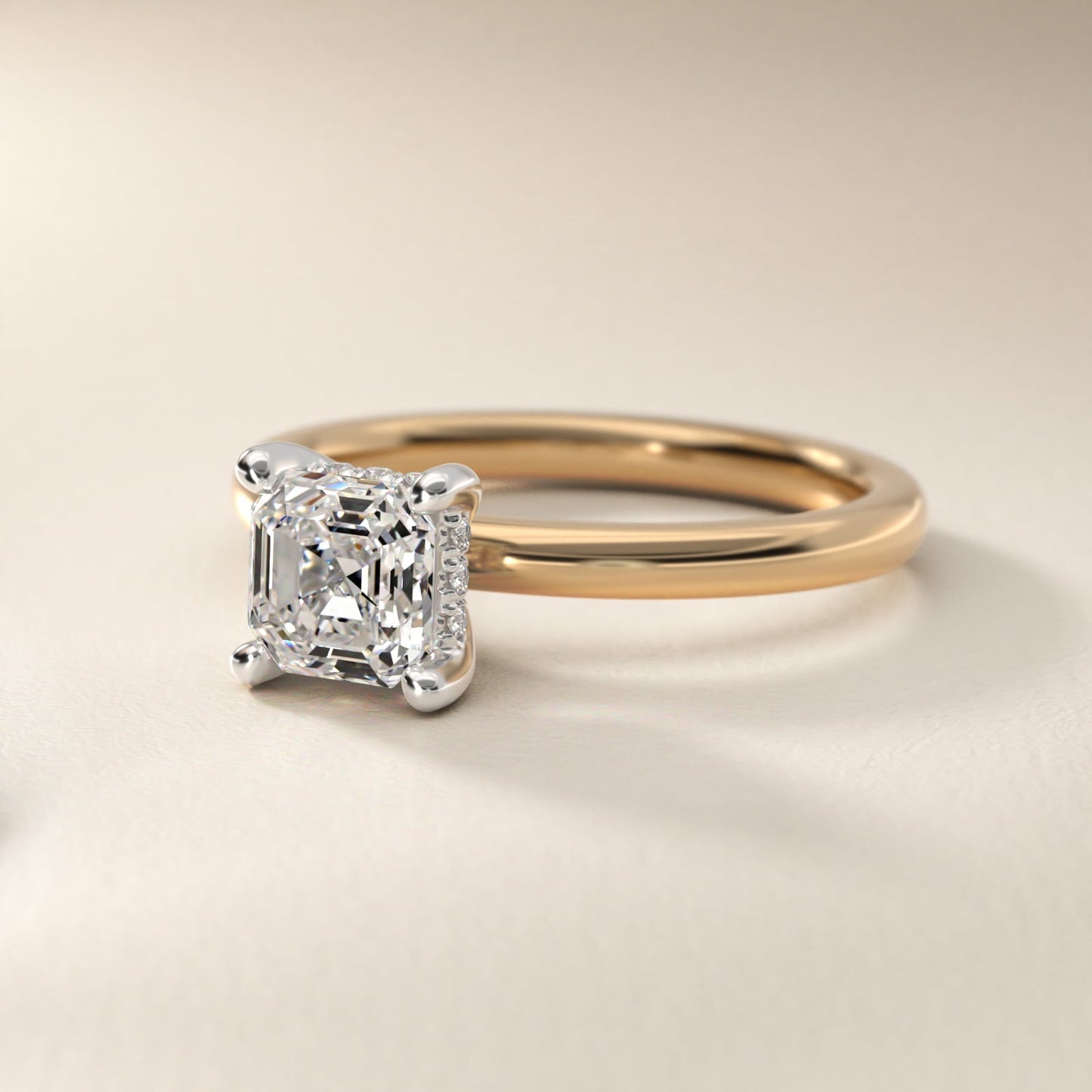 Solitaire Plus Hidden Halo Diamond Engagement Ring in 18k Yellow Gold - Asscher Center