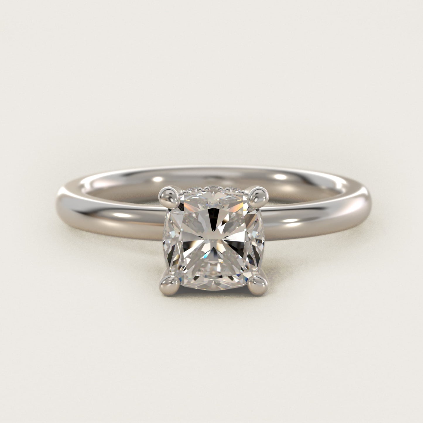 Solitaire Plus Hidden Halo Diamond Engagement Ring in 14k White Gold - Cushion Center