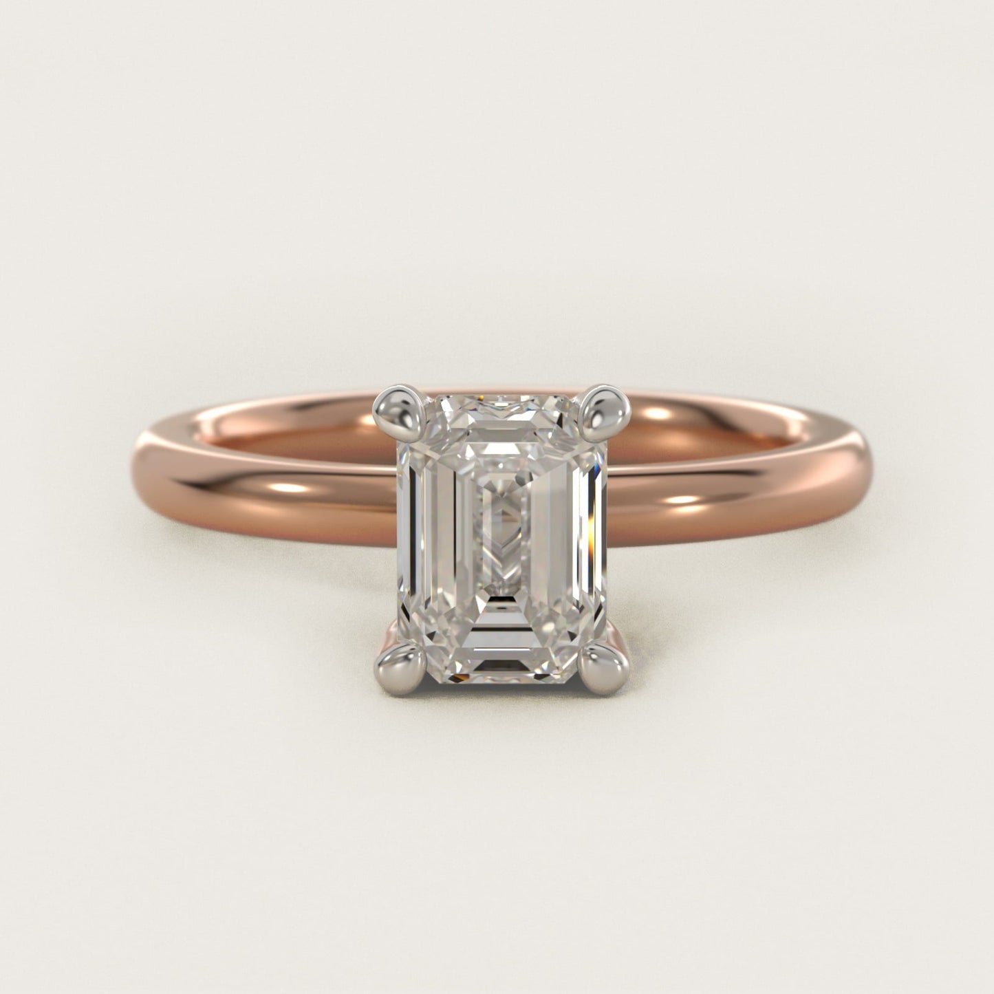 Solitaire Plus Hidden Halo Diamond Engagement Ring in 18k Rose Gold - Emerald Center